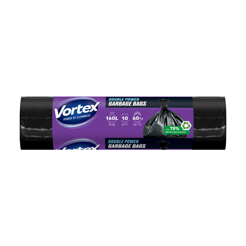 Пакети для сміття Vortex Double Power багатошарові, чорні, 160 л, 10 шт
Пакети для сміття Vortex Double Power багатошарові, чорні, 160 л, 10 шт