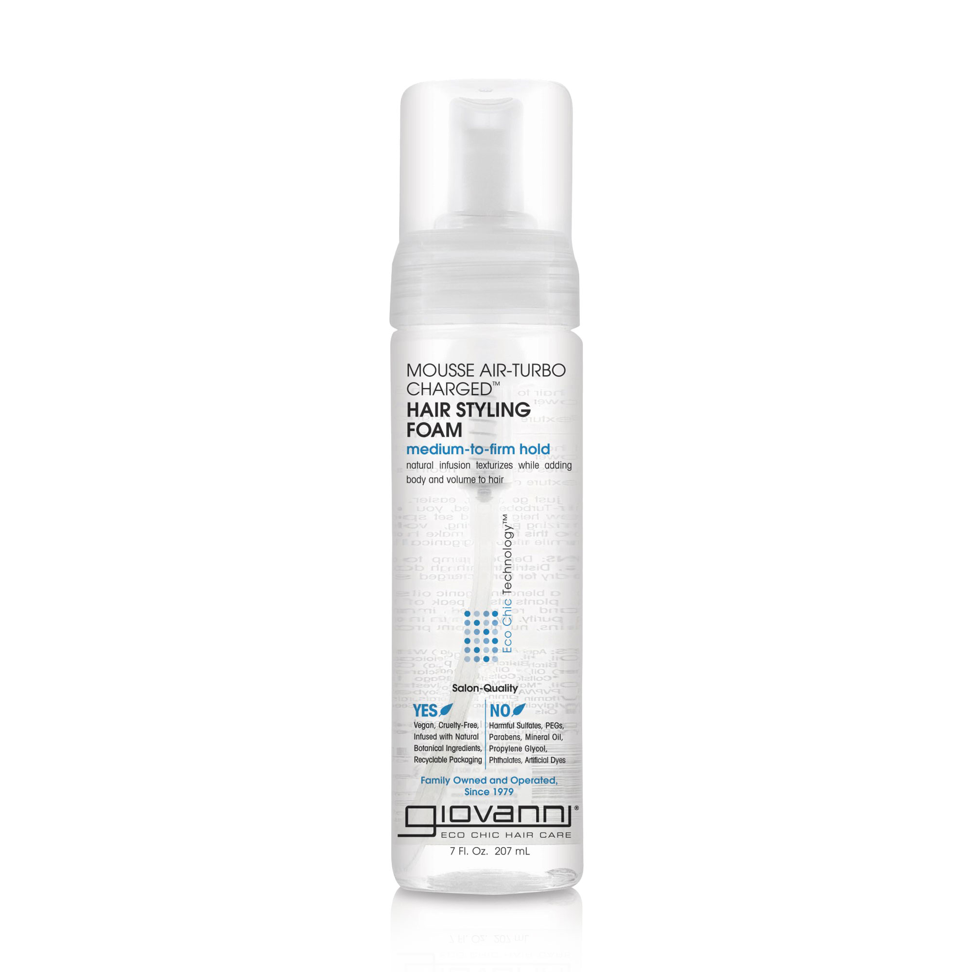 Піна для укладання волосся Giovanni Eco Chic Technology Mousse Air-Turbo Charged Hair Styling Foam середня фіксація, 207 мл
Піна для укладання волосся Giovanni Eco Chic Technology Mousse Air-Turbo Charged Hair Styling Foam середня фіксація, 207 мл