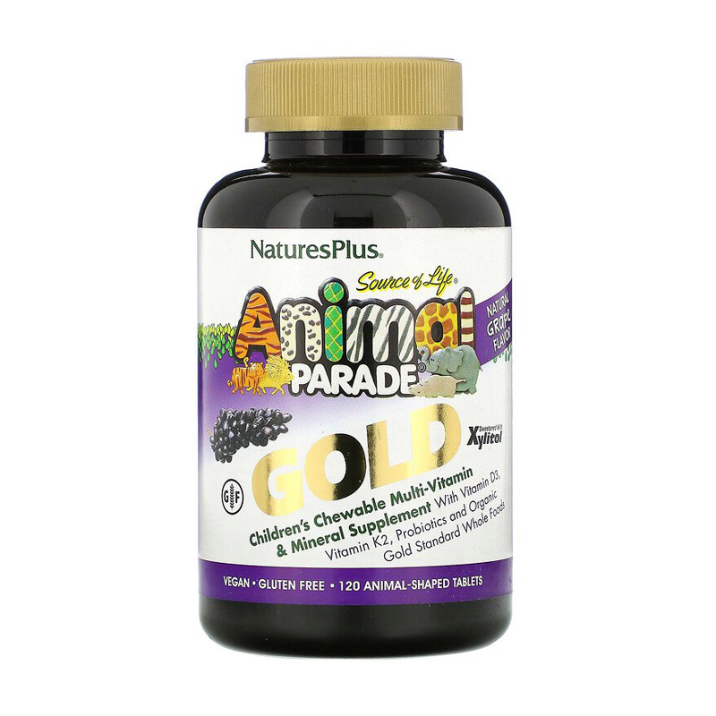 Мультивітаміни та мінерали для дітей NaturesPlus Animal Parade Gold зі смаком винограду, 120 жувальних таблеток
Мультивітаміни та мінерали для дітей NaturesPlus Animal Parade Gold зі смаком винограду, 120 жувальних таблеток