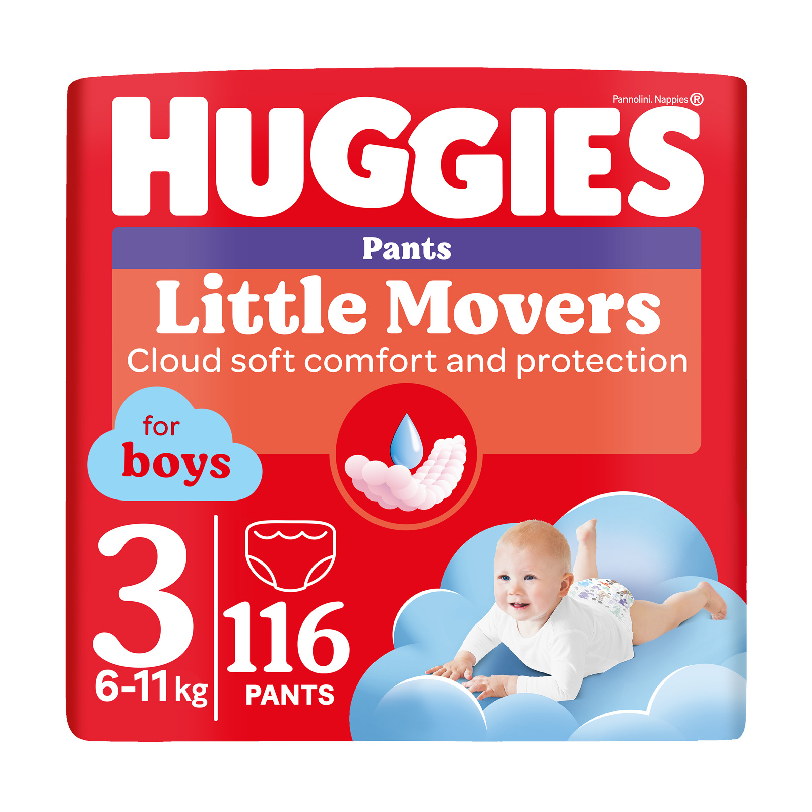 Підгузки-трусики Huggies Little Movers Pants для хлопчиків, розмір 3 (6-11 кг), 116 шт
Підгузки-трусики Huggies Little Movers Pants для хлопчиків, розмір 3 (6-11 кг), 116 шт