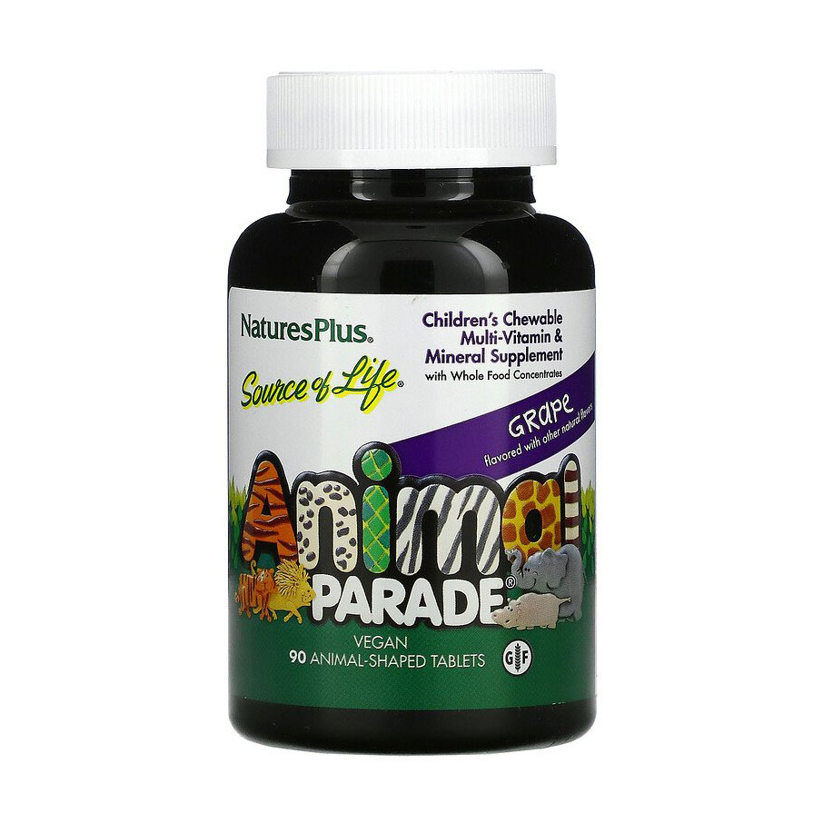 Мультивітаміни та мінерали для дітей NaturesPlus Animal Parade зі смаком винограду, 90 жувальних таблеток
Мультивітаміни та мінерали для дітей NaturesPlus Animal Parade зі смаком винограду, 90 жувальних таблеток