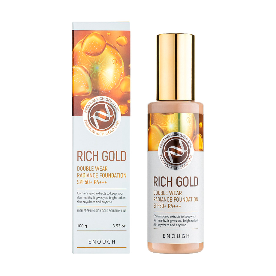 Сяюча тональна основа для обличчя Enough Rich Gold Double Wear Radiance Foundation SPF 50+ PA+++ з екстрактом золота, тон 23, 100 мл
Сяюча тональна основа для обличчя Enough Rich Gold Double Wear Radiance Foundation SPF 50+ PA+++ з екстрактом золота, тон 23, 100 мл