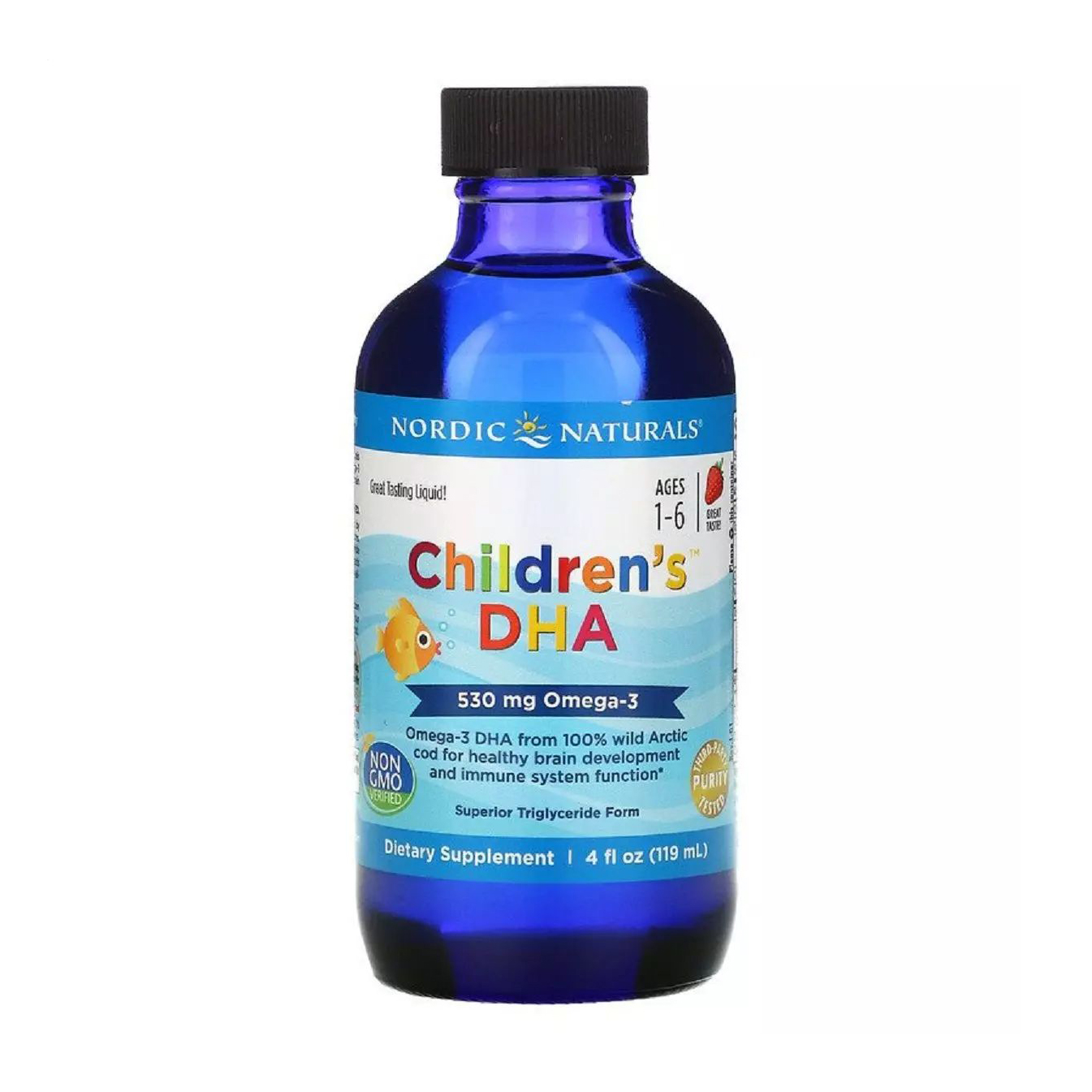 Дитячий риб'ячий жир Nordic Naturals Children's DHA 530 мг Омега-3 + 400 МО D3, зі смаком полуниці, в рідині, 119 мл
Дитячий риб'ячий жир Nordic Naturals Children's DHA 530 мг Омега-3 + 400 МО D3, зі смаком полуниці, в рідині, 119 мл