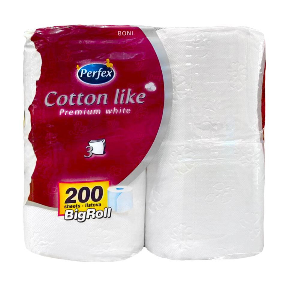 Уцінка! Туалетний папір Boni Perfex Cotton Like Premium White, 3-шаровий, білий, 200 відривів, 4 рулони
Уцінка! Туалетний папір Boni Perfex Cotton Like Premium White, 3-шаровий, білий, 200 відривів, 4 рулони