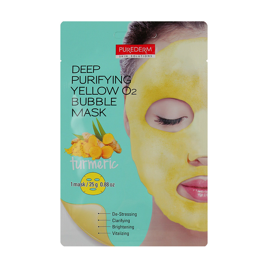 Глибоко очищувальна бульбашкова тканинна маска для обличчя Purederm Deep Purifying Yellow O2 Bubble Mask Turmeric з куркумою, 25 г
Глибоко очищувальна бульбашкова тканинна маска для обличчя Purederm Deep Purifying Yellow O2 Bubble Mask Turmeric з куркумою, 25 г