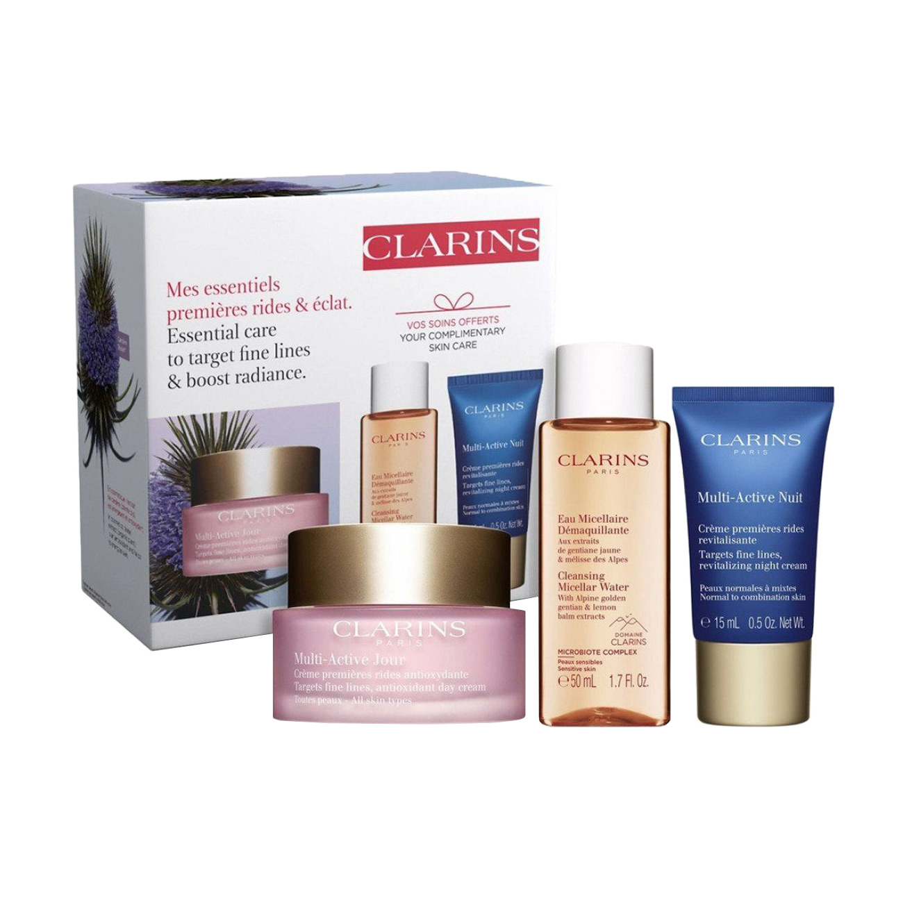Набір для обличчя Clarins Multi-Active (денний крем, 50 мл + нічний крем, 15 мл + міцелярна вода, 50 мл)
Набір для обличчя Clarins Multi-Active (денний крем, 50 мл + нічний крем, 15 мл + міцелярна вода, 50 мл)