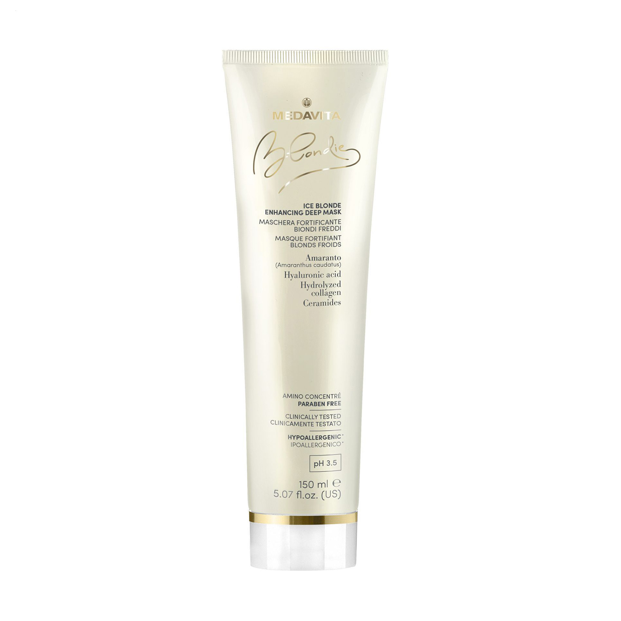 Маска для посилення кольору Medavita Blondie Ice Blonde Enhancing Deep Mask для холодних відтінків світлого волосся, 150 мл
Маска для посилення кольору Medavita Blondie Ice Blonde Enhancing Deep Mask для холодних відтінків світлого волосся, 150 мл