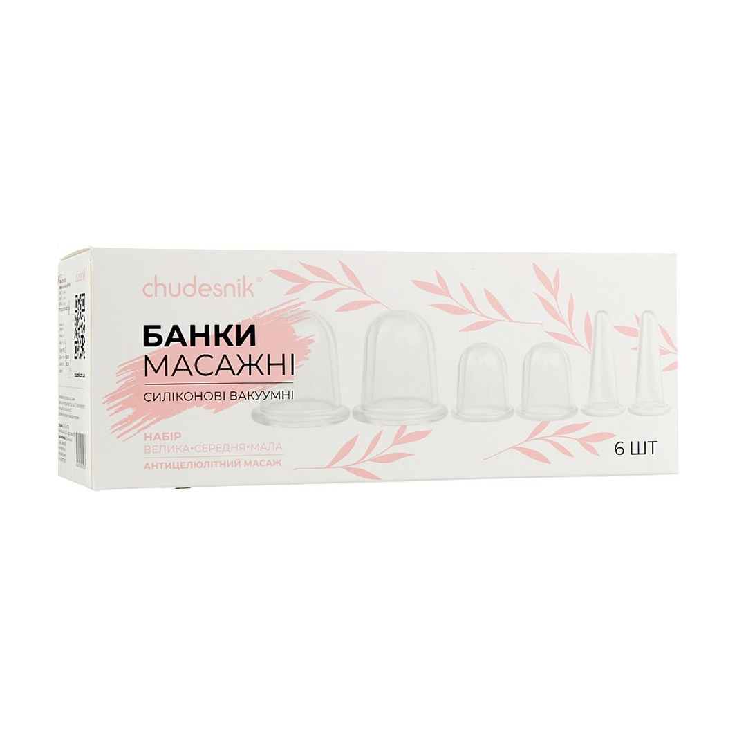 Уцінка! Вакуумні масажні банки для тіла та обличчя chudesnik Антицелюлітний масаж, 6 шт (БМПН-6)
Уцінка! Вакуумні масажні банки для тіла та обличчя chudesnik Антицелюлітний масаж, 6 шт (БМПН-6)