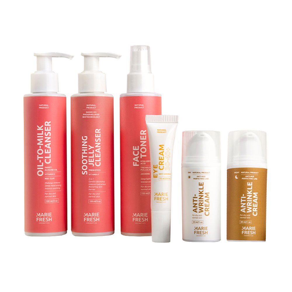 Уцінка! Набір Marie Fresh Cosmetics Комплексний догляд за зрілою сухою та нормальною шкірою обличчя, 6 продуктів (з гелем)
Уцінка! Набір Marie Fresh Cosmetics Комплексний догляд за зрілою сухою та нормальною шкірою обличчя, 6 продуктів (з гелем)
