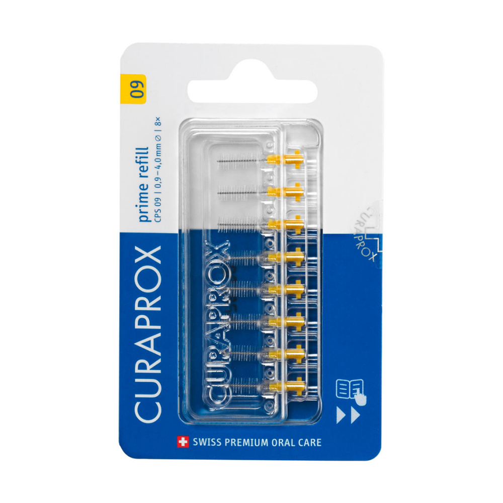 Змінні міжзубні йоржики Curaprox Prime Refill CPS 09, 0.9 - 4.0 мм, без тримача, жовті, 8 шт
Змінні міжзубні йоржики Curaprox Prime Refill CPS 09, 0.9 - 4.0 мм, без тримача, жовті, 8 шт