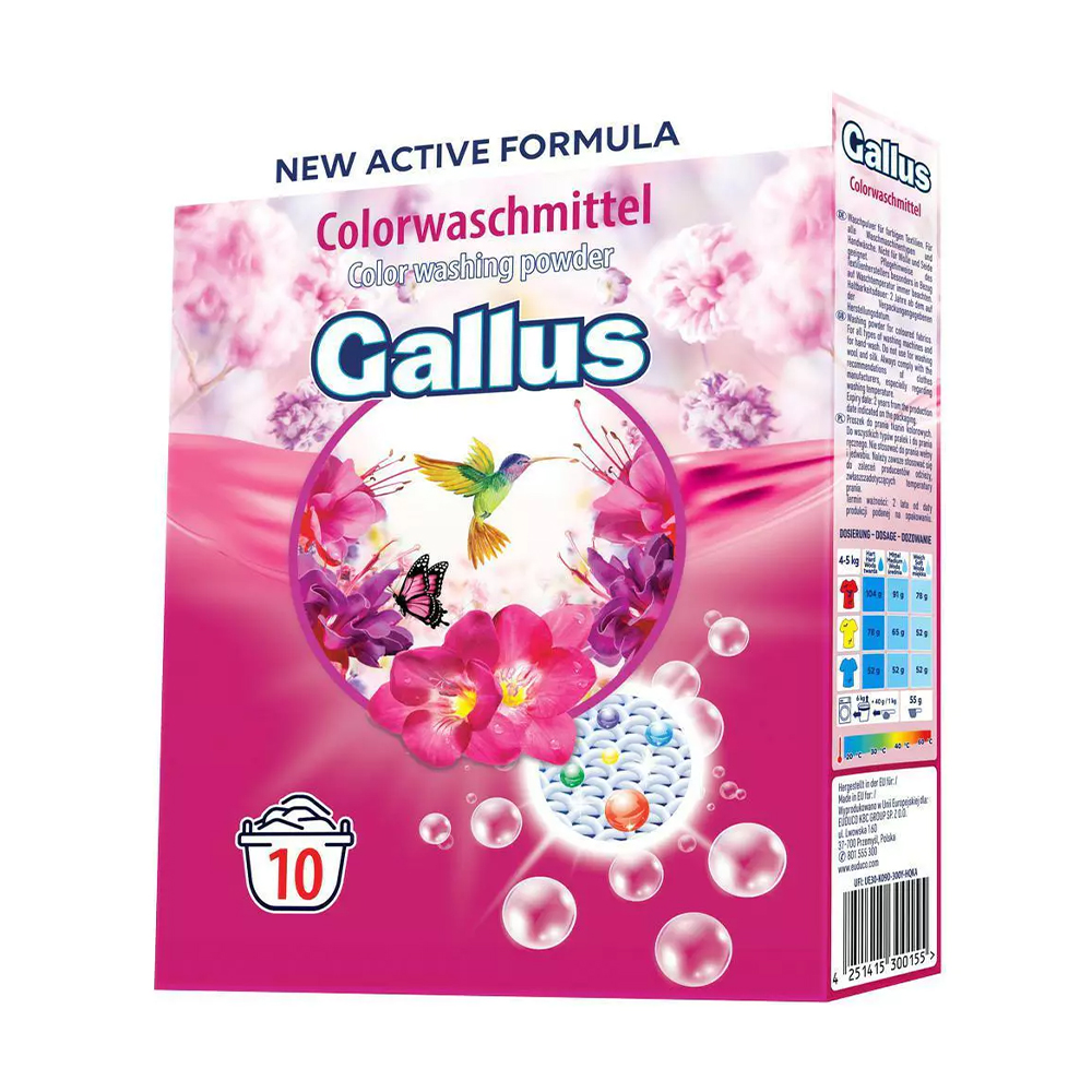 Уцінка! Пральний порошок Gallus Professional Color для кольорових речей, 10 циклів прання, 650 г
Уцінка! Пральний порошок Gallus Professional Color для кольорових речей, 10 циклів прання, 650 г