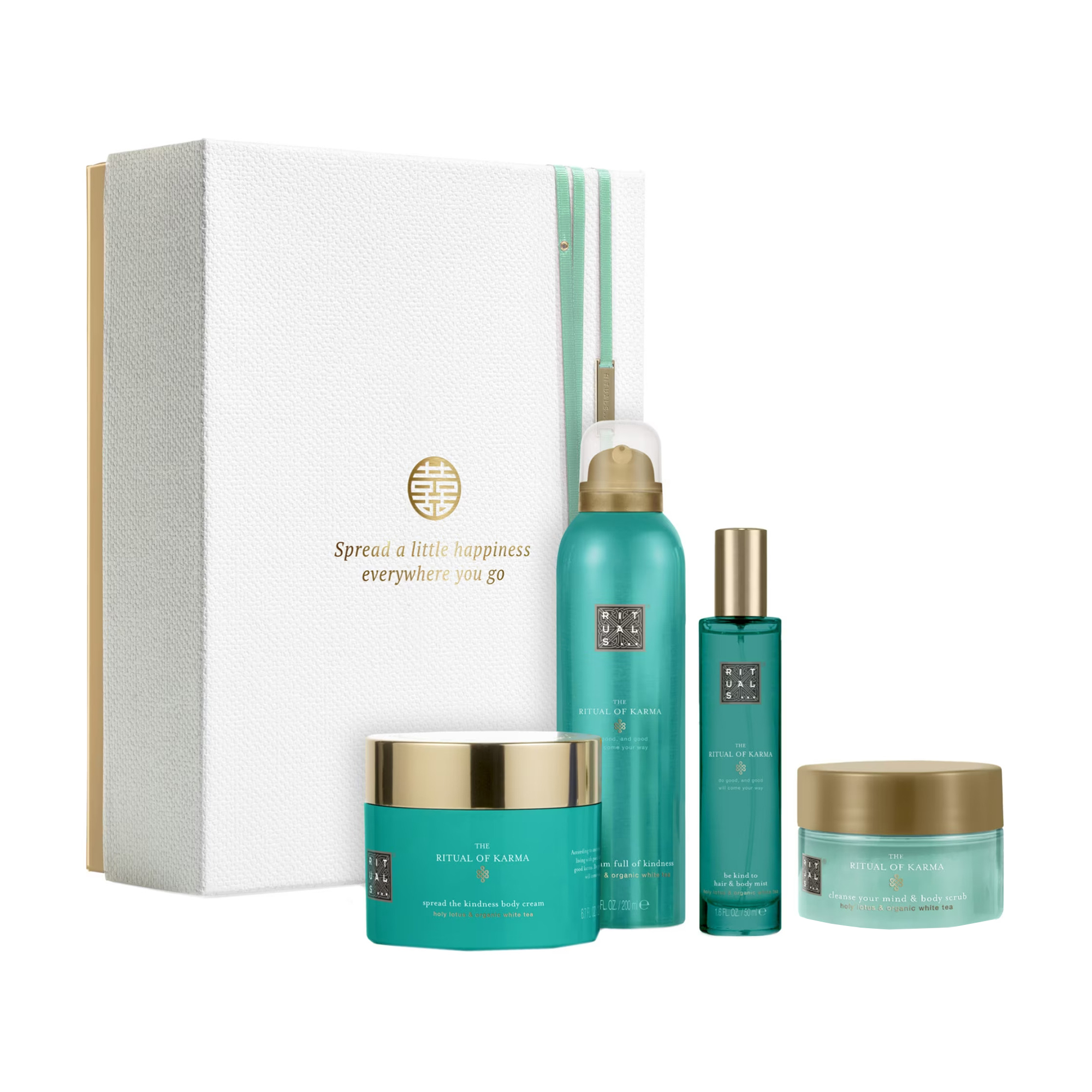 Набір Rituals The Ritual of Karma Soothing Collection (скраб, 125 г + крем для тіла, 200 мл + гель для душу, 200 мл + міст, 50 мл)
Набір Rituals The Ritual of Karma Soothing Collection (скраб, 125 г + крем для тіла, 200 мл + гель для душу, 200 мл + міст, 50 мл)
