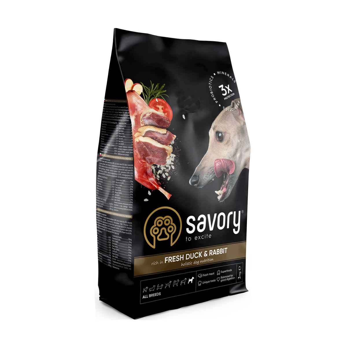 Сухий корм для собак Savory Adult All Breeds Fresh Duck & Rabbit з свіжим м'ясом качки та кролика, 3 кг
Сухий корм для собак Savory Adult All Breeds Fresh Duck & Rabbit з свіжим м'ясом качки та кролика, 3 кг