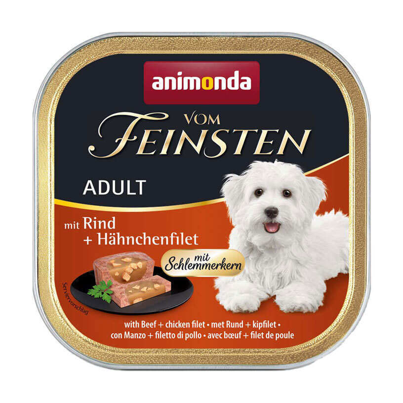 Вологий корм для собак всіх порід Animonda Vom Feinsten Adult With Beef + Chicken Filet з яловичиною та курячим філе, 150 г
Вологий корм для собак всіх порід Animonda Vom Feinsten Adult With Beef + Chicken Filet з яловичиною та курячим філе, 150 г