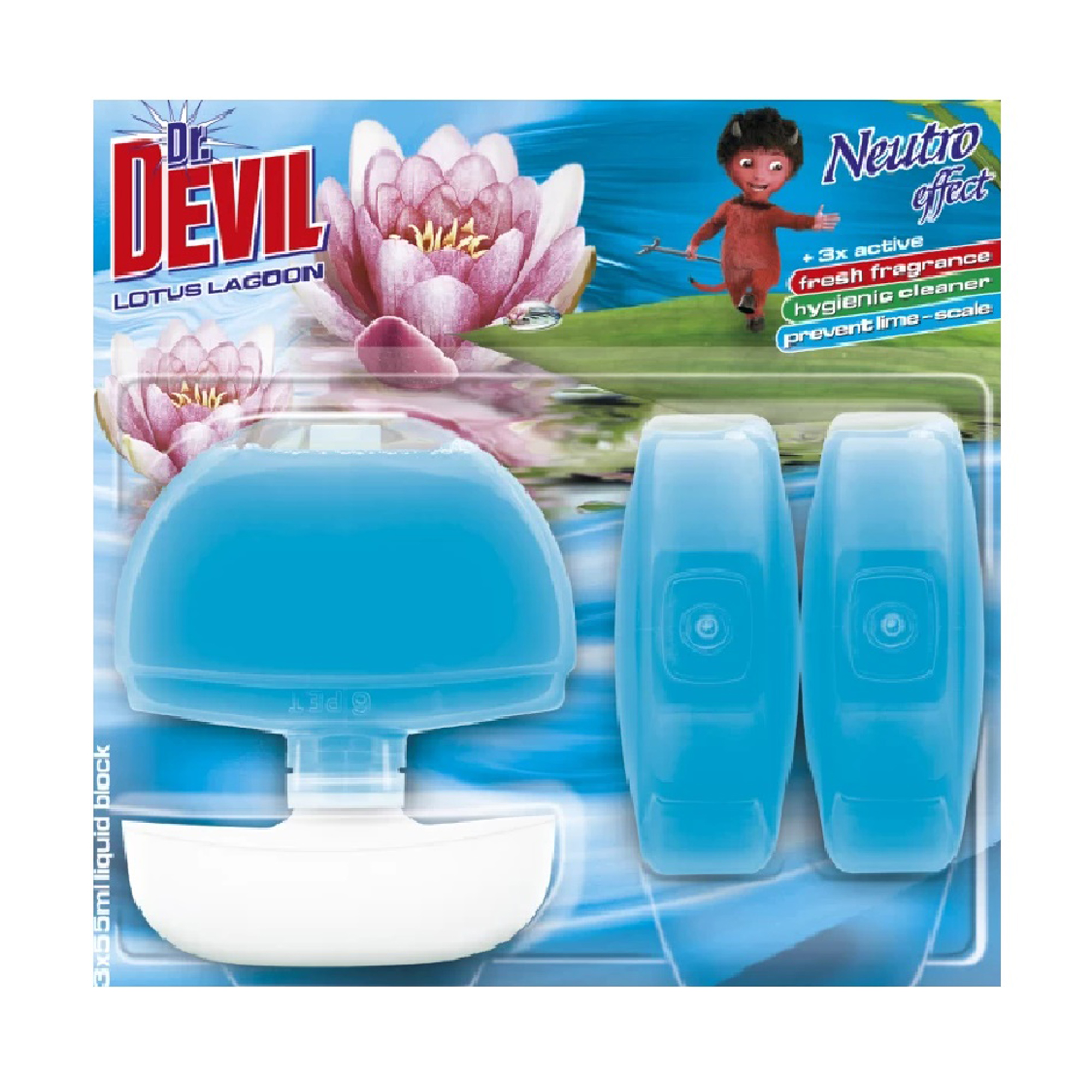 Туалетний блок для унітазу Dr. Devil Лагуна лотоса, 3*55 мл
Туалетний блок для унітазу Dr. Devil Лагуна лотоса, 3*55 мл