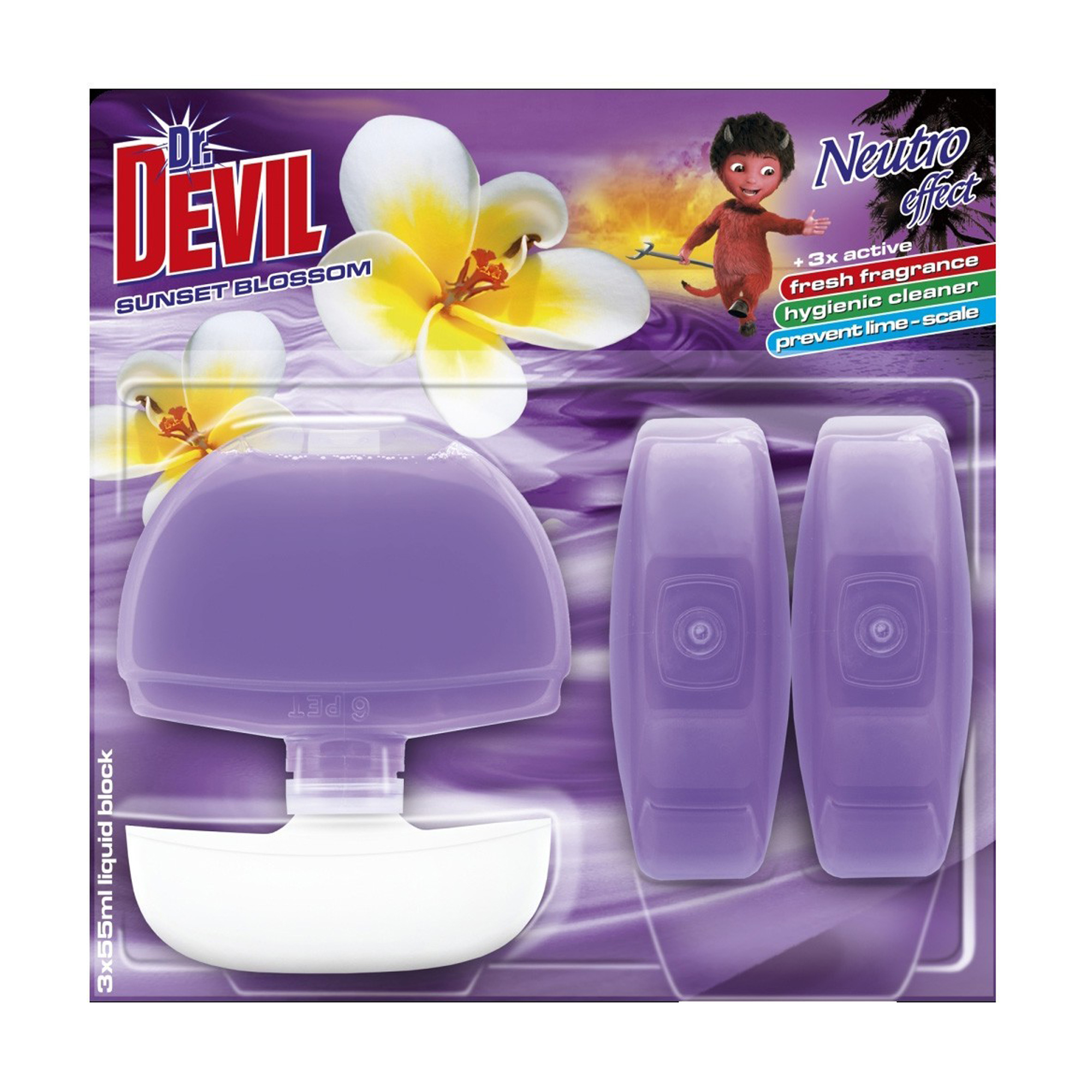 Туалетний блок для унітазу Dr. Devil Квітковий захід, 3*55 мл
Туалетний блок для унітазу Dr. Devil Квітковий захід, 3*55 мл