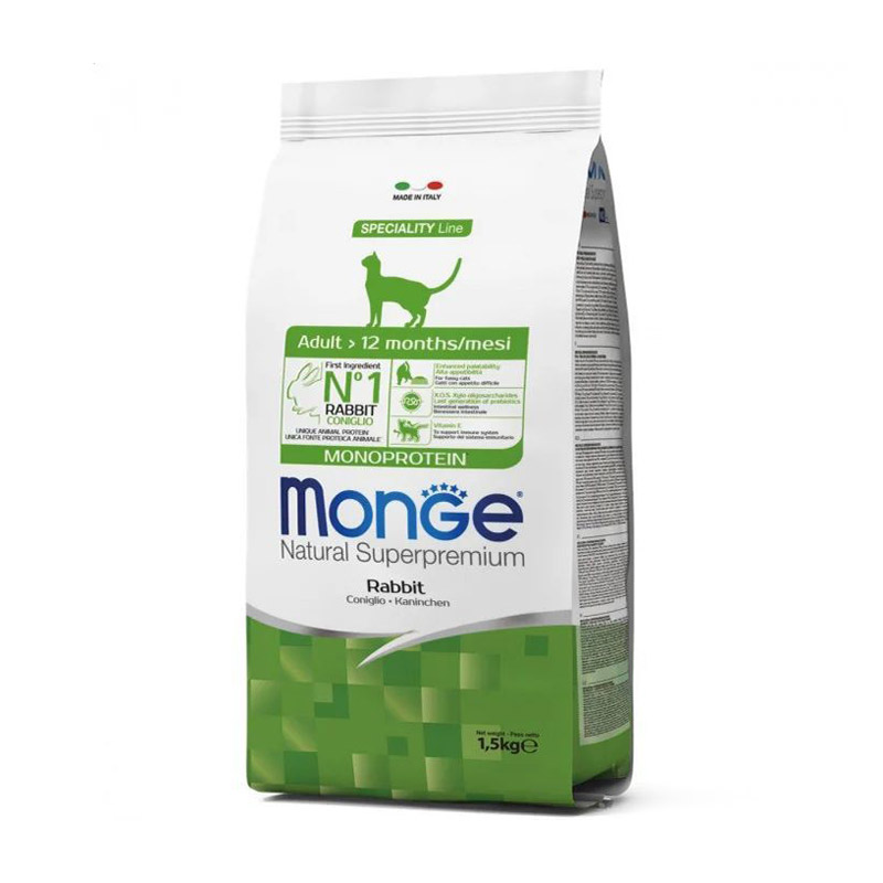 Сухий корм Monge Monoprotein Adult для кішок (від 12 місяців), зі смаком кролику, 1.5 кг
Сухий корм Monge Monoprotein Adult для кішок (від 12 місяців), зі смаком кролику, 1.5 кг