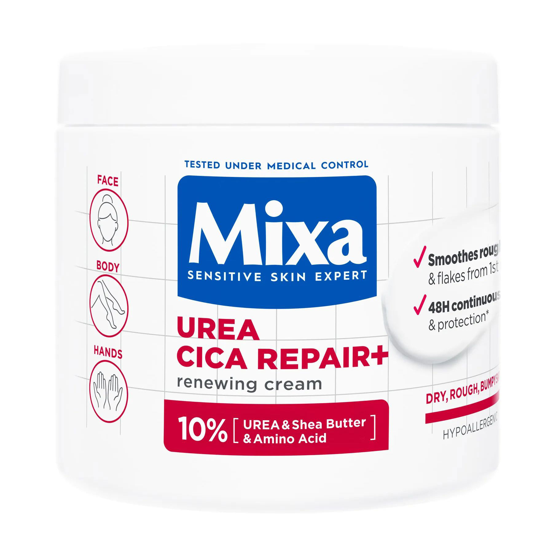 Відновлювальний крем Mixa Urea Cica Repair+ із сечовиною та ніацинамідом, для сухої шкіри обличчя, рук і тіла, 400 мл
Відновлювальний крем Mixa Urea Cica Repair+ із сечовиною та ніацинамідом, для сухої шкіри обличчя, рук і тіла, 400 мл