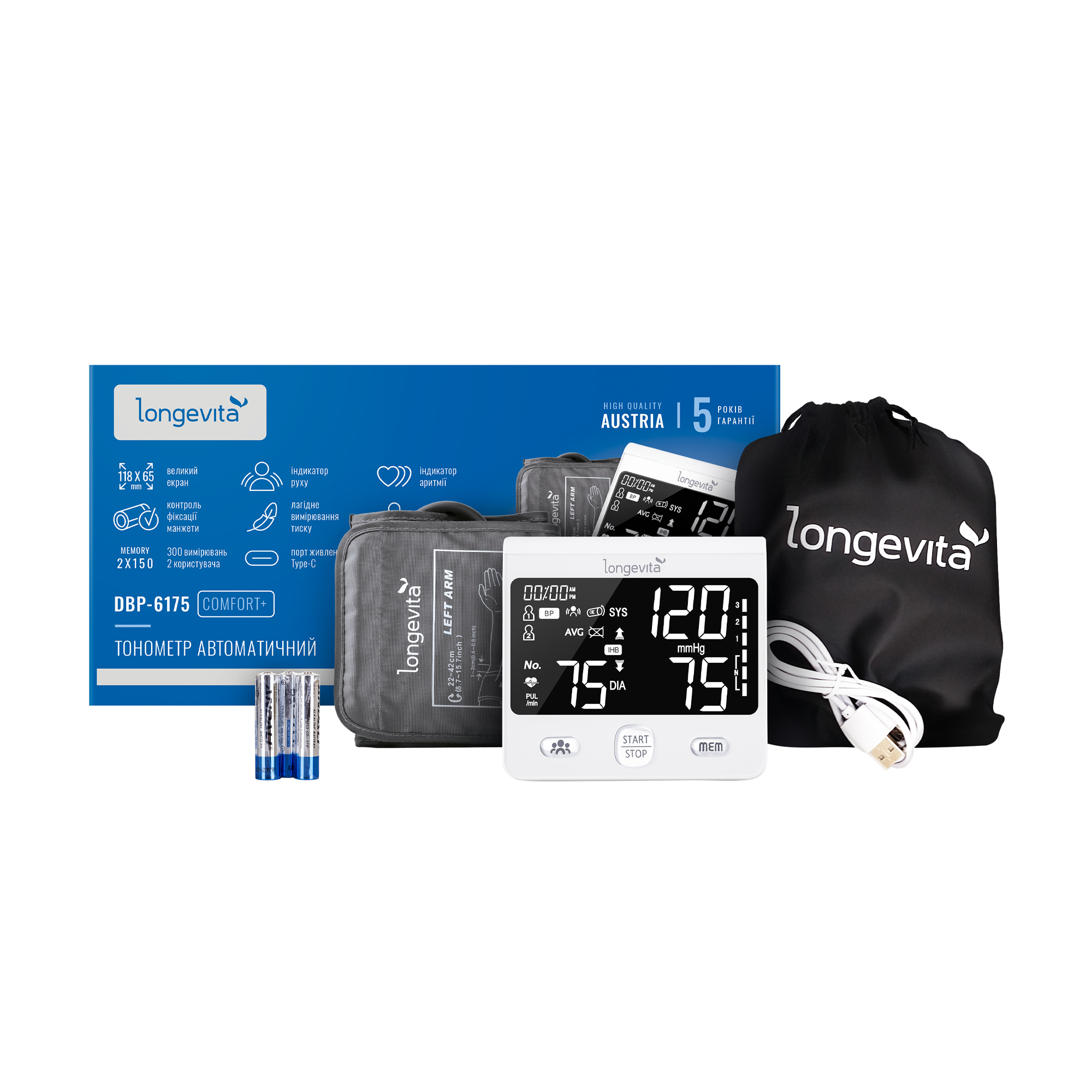 Автоматичний тонометр Longevita Comfort+ (DBP-6175)
Автоматичний тонометр Longevita Comfort+ (DBP-6175)