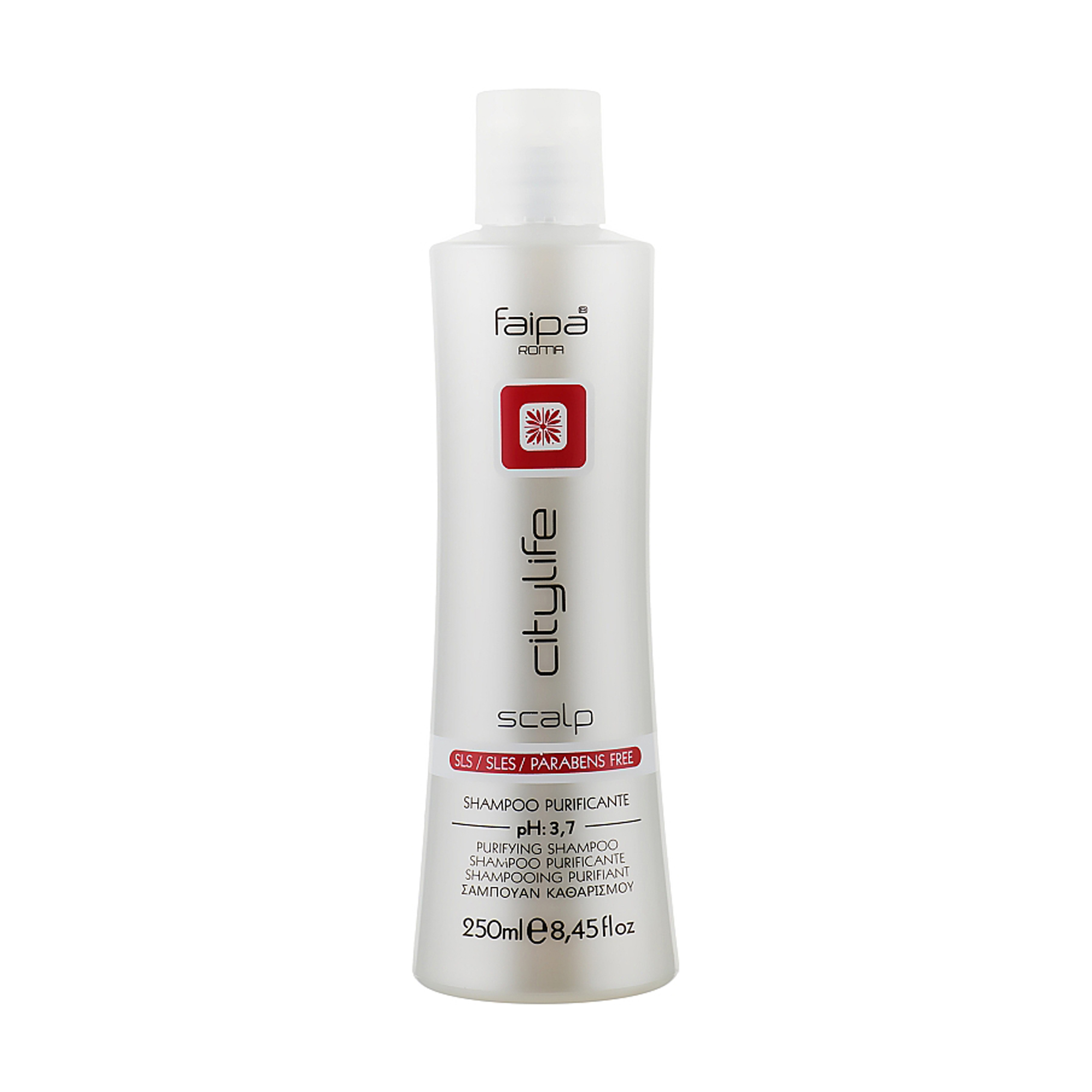 Безсульфатний шампунь для волосся Faipa Roma CityLife Scalp Purifying Shampoo pH 3.7, 250 мл
Безсульфатний шампунь для волосся Faipa Roma CityLife Scalp Purifying Shampoo pH 3.7, 250 мл