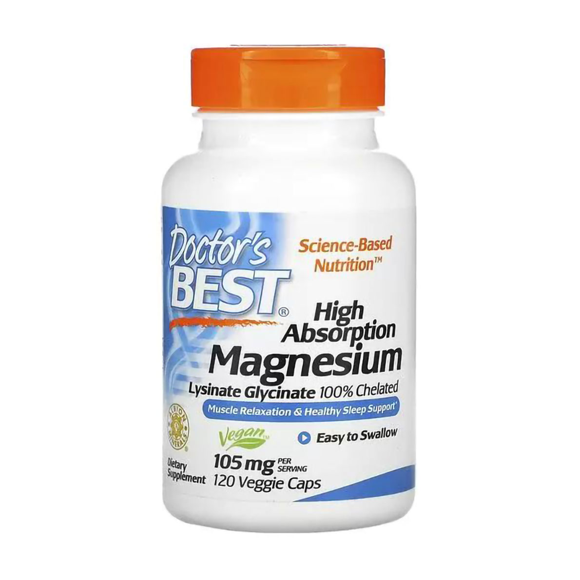 Магній Doctor's Best High Absorption Magnesium 105 мг, 120 рослинних капсул
Магній Doctor's Best High Absorption Magnesium 105 мг, 120 рослинних капсул