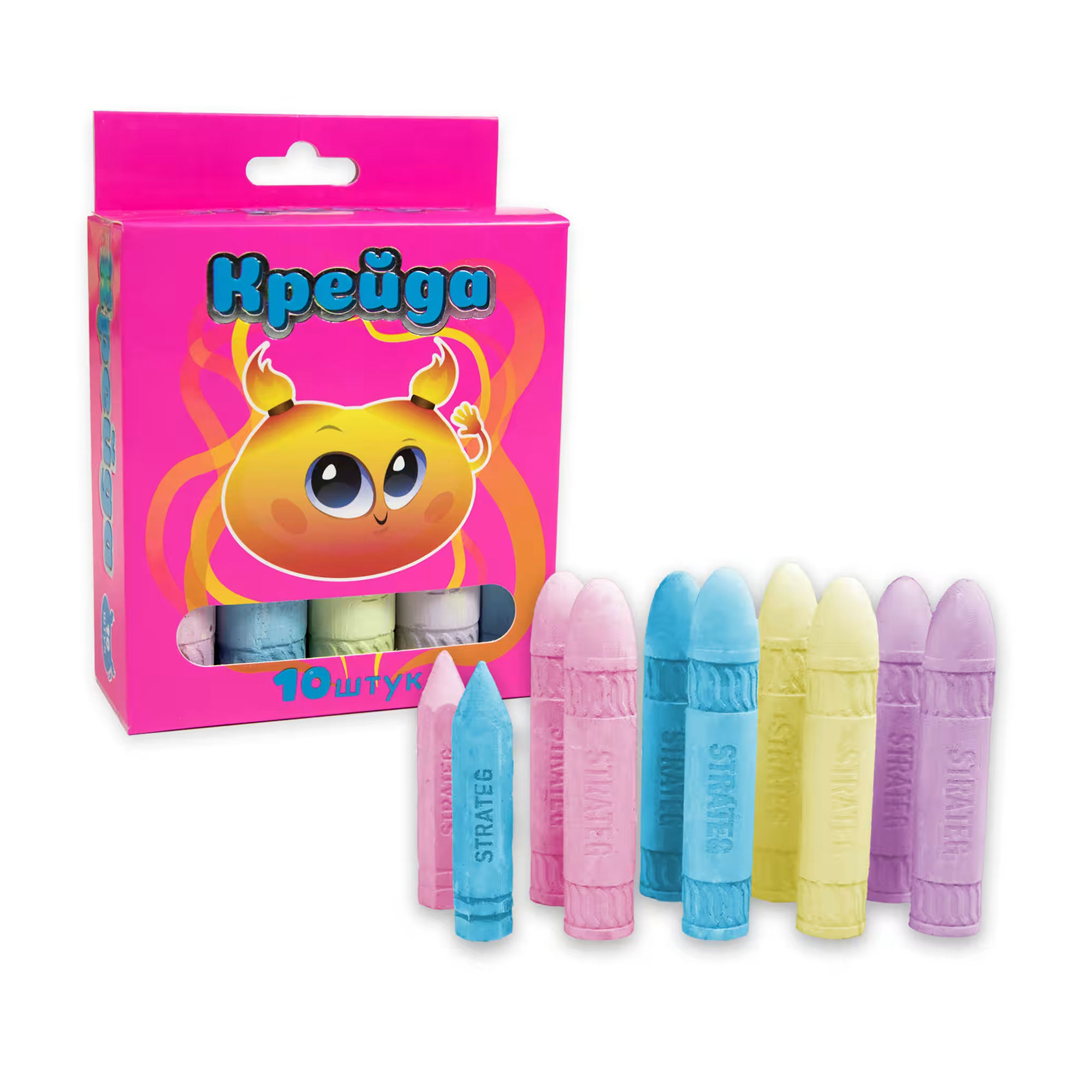 Крейда для малювання на асфальті Strateg Фігурна різнокольорова, від 3 років, 10 шт (50118)