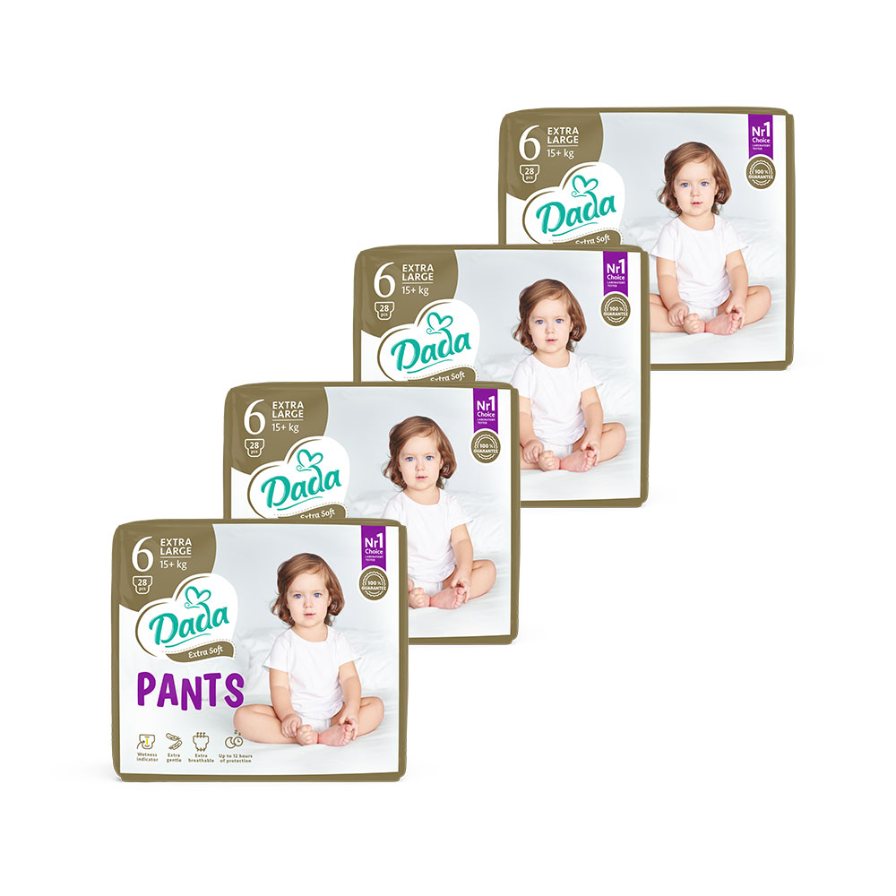 Трусики-підгузки Dada Extra Soft розмір 6 XL (15+ кг), 4*28 шт
Трусики-підгузки Dada Extra Soft розмір 6 XL (15+ кг), 4*28 шт