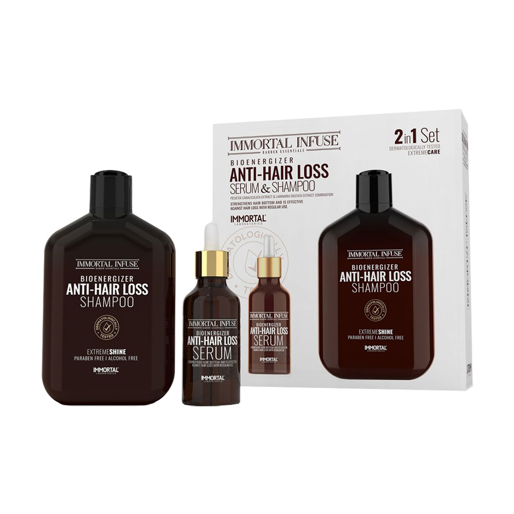 Чоловічий набір Immortal NYC Infuse Anti-Hair Loss проти випадіння волосся (сироватка, 50 мл + шампунь, 500 мл)
Чоловічий набір Immortal NYC Infuse Anti-Hair Loss проти випадіння волосся (сироватка, 50 мл + шампунь, 500 мл)