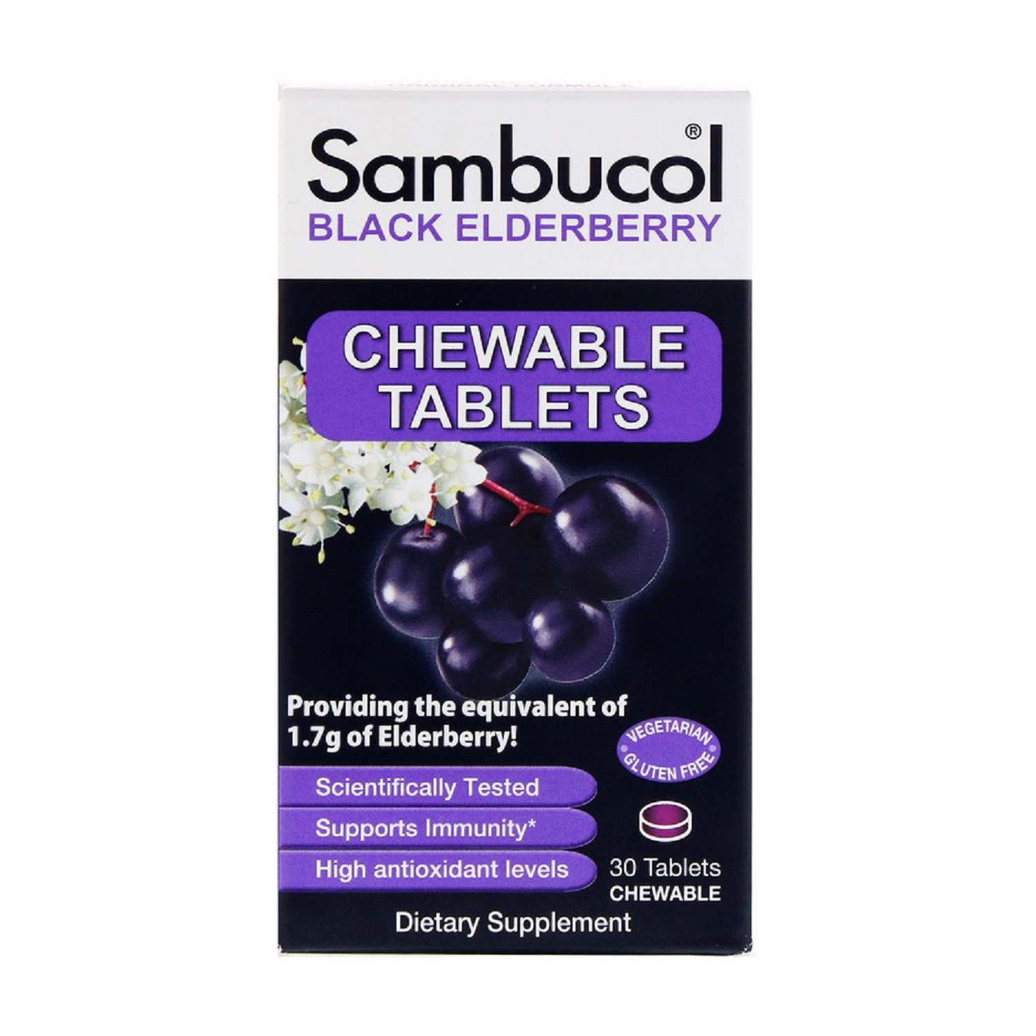 Чорна бузина Sambucol Black Elderberry, 30 жувальних таблеток
Чорна бузина Sambucol Black Elderberry, 30 жувальних таблеток