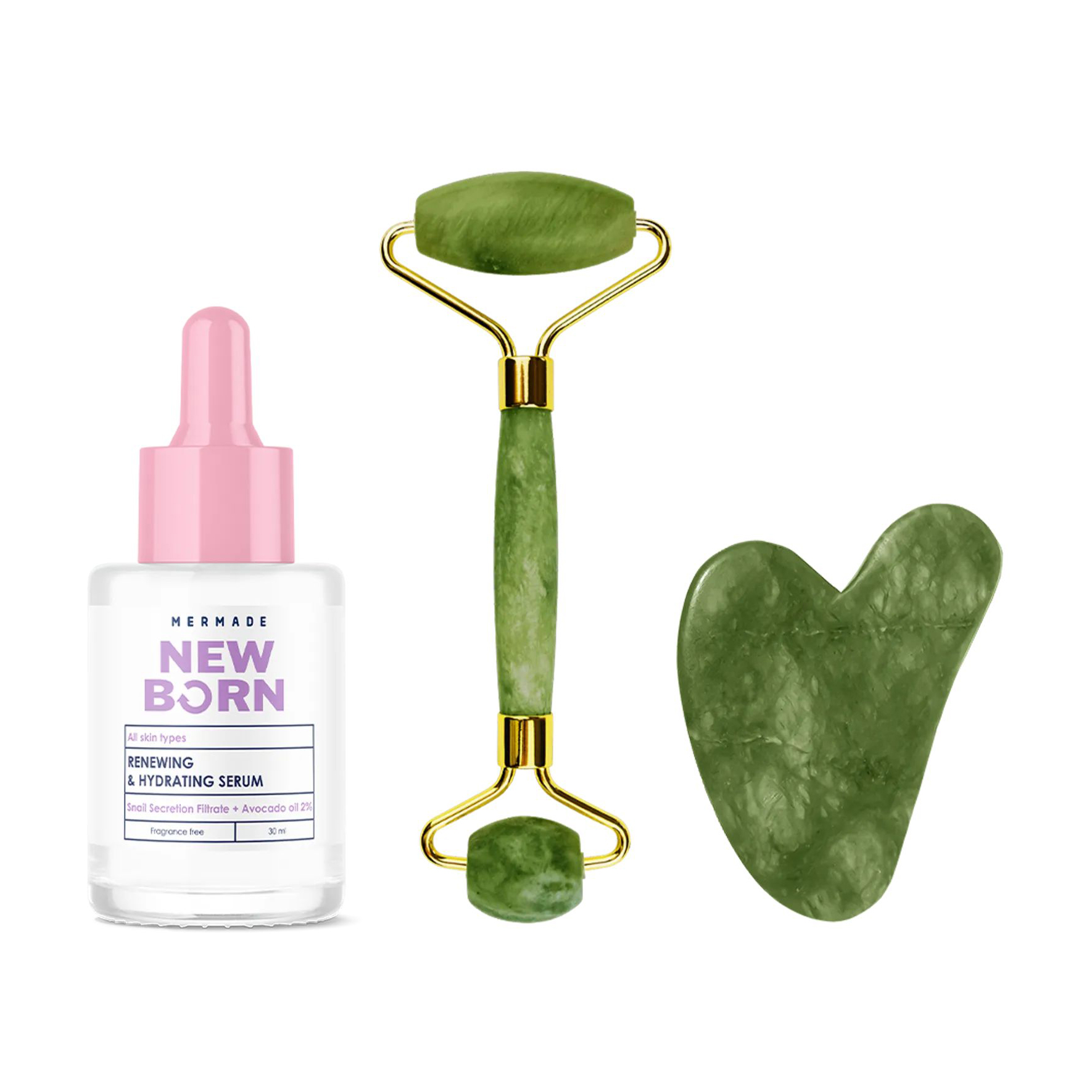 Набір для масажу обличчя Mermade (сироватка Snail Secretion Filtrate & Hymagic-4D, 30 мл + нефритовий ролер, 1 шт + нефритовий шкребок гуаша, 1 шт)
Набір для масажу обличчя Mermade (сироватка Snail Secretion Filtrate & Hymagic-4D, 30 мл + нефритовий ролер, 1 шт + нефритовий шкребок гуаша, 1 шт)