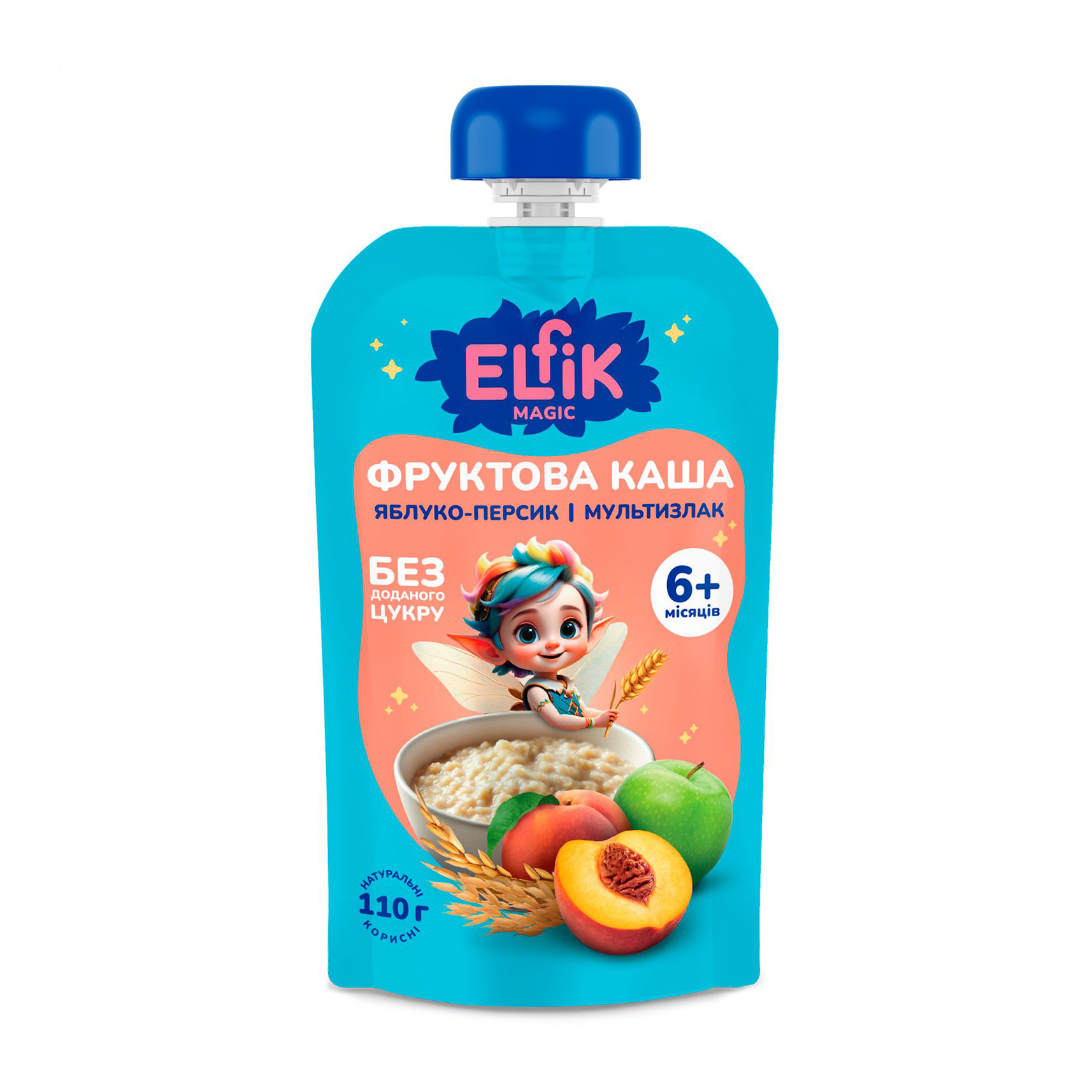 Дитяча фруктова каша Elfik Magic Яблуко-персик і мультизлак, без доданого цукру, від 6 місяців, 110 г
Дитяча фруктова каша Elfik Magic Яблуко-персик і мультизлак, без доданого цукру, від 6 місяців, 110 г