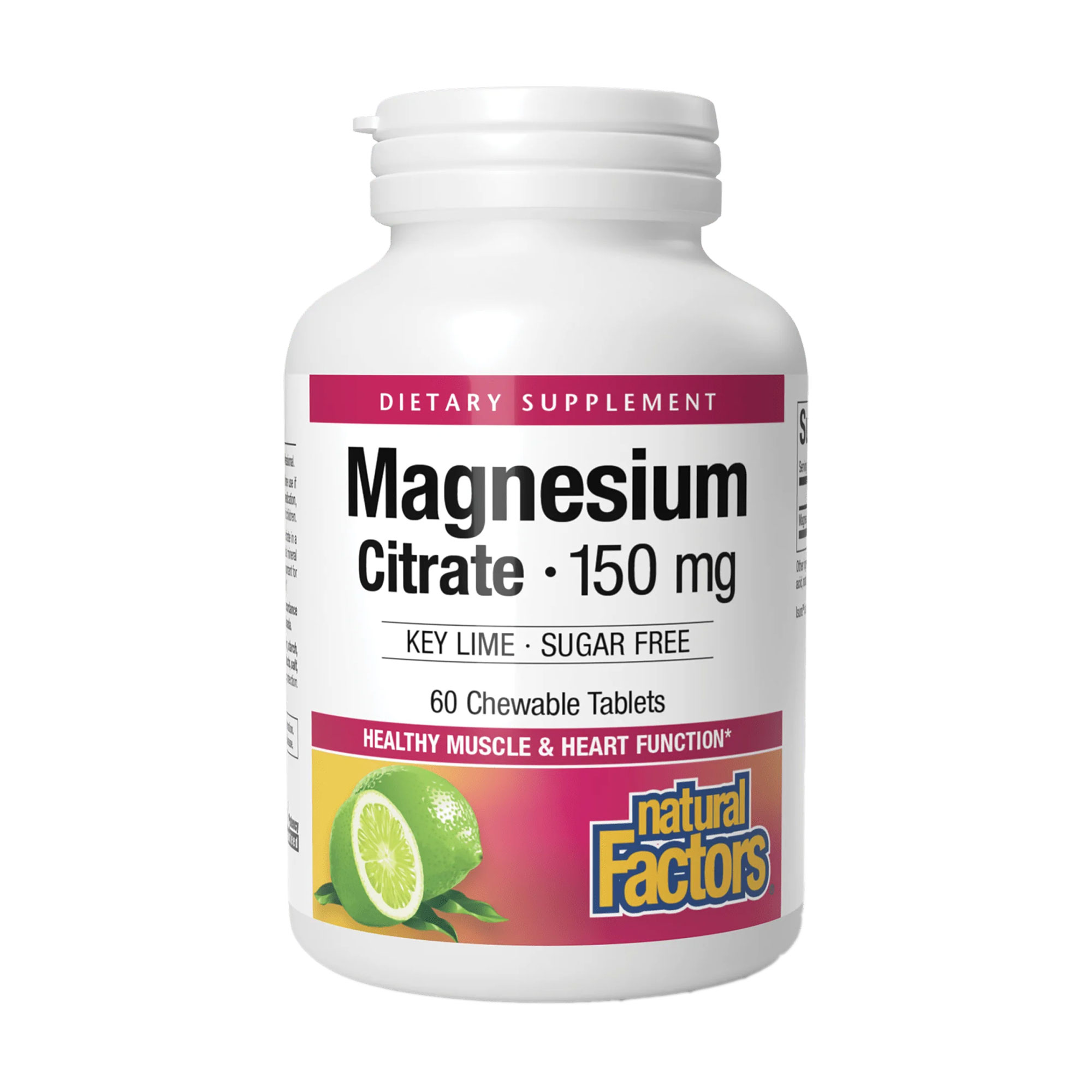 Магній цитрат Natural Factors Magnesium Citrate 150 мг, зі смаком лайма, 60 жувальних таблеток
Магній цитрат Natural Factors Magnesium Citrate 150 мг, зі смаком лайма, 60 жувальних таблеток