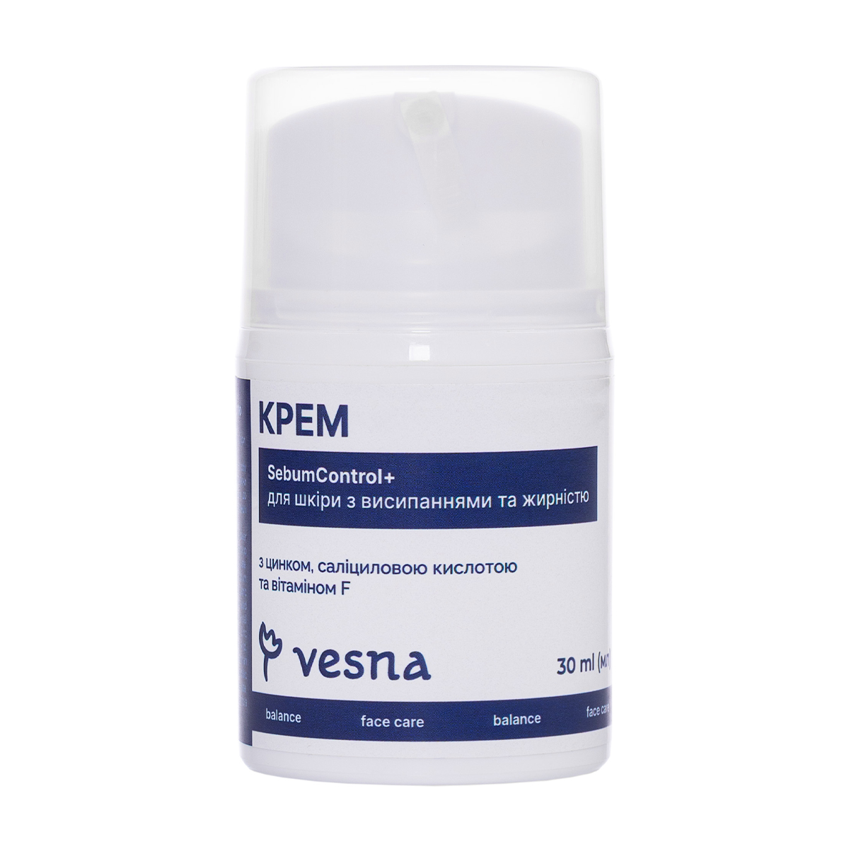 Крем для обличчя Vesna SebumControl+ для шкіри з висипаннями та жирністю, 30 мл
Крем для обличчя Vesna SebumControl+ для шкіри з висипаннями та жирністю, 30 мл
