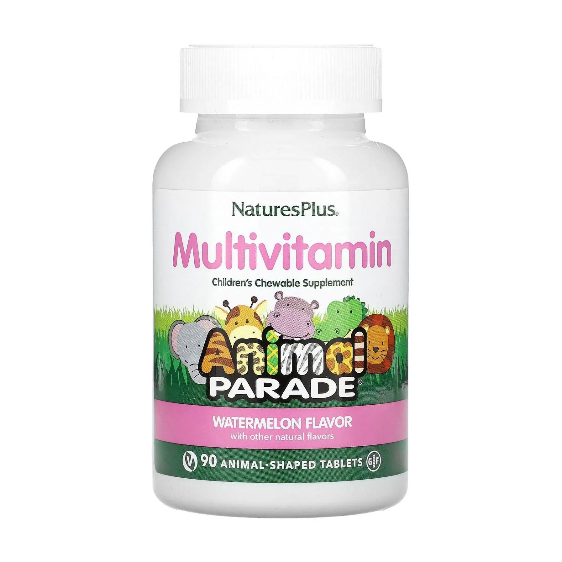 Мультивітаміни та мінерали для дітей NaturesPlus Animal Parade Multivitamin зі смаком кавуна, 90 жувальних цукерок у формі тварин
Мультивітаміни та мінерали для дітей NaturesPlus Animal Parade Multivitamin зі смаком кавуна, 90 жувальних цукерок у формі тварин
