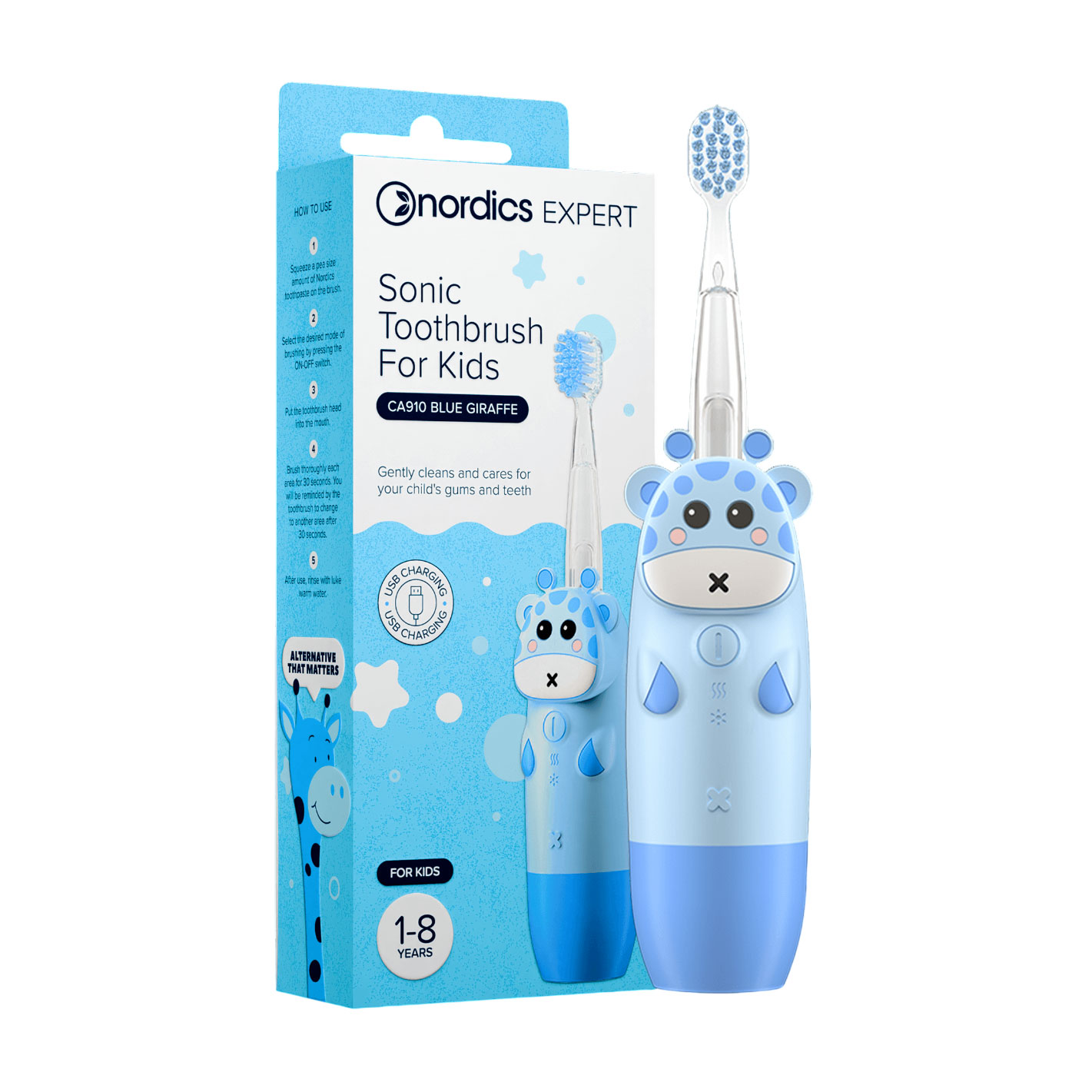 Дитяча звукова зубна щітка Nordics Expert Sonic Toothbrush for Kids CA910 Жираф, блакитна, 1 шт
Дитяча звукова зубна щітка Nordics Expert Sonic Toothbrush for Kids CA910 Жираф, блакитна, 1 шт