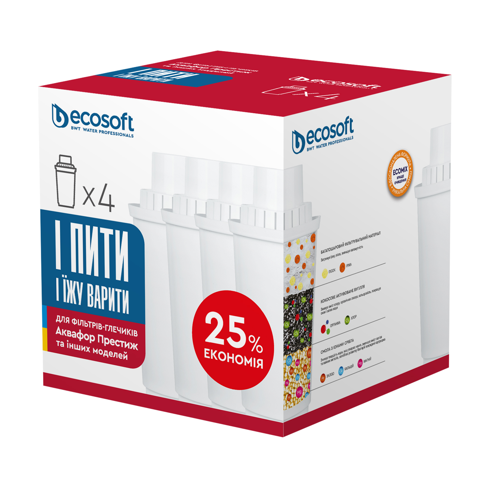 

Картридж для фільтрів-глечиків Ecosoft Аквафор, 4 шт