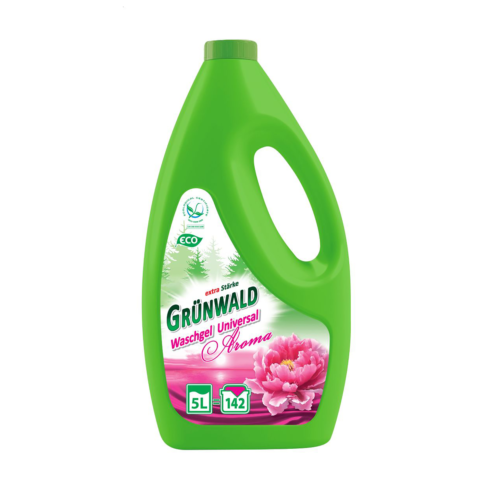

Гель для прання кольорової та білої білизни Grunwald Aroma, 142 цикли прання, 5 л