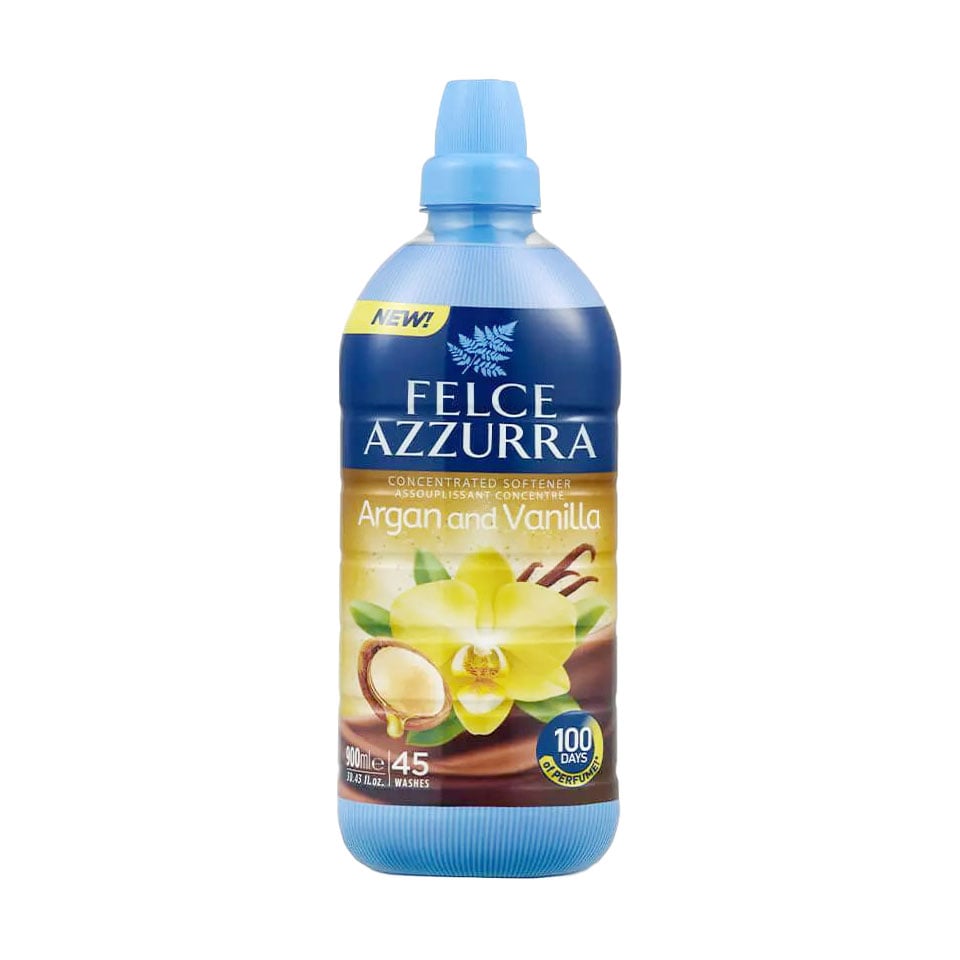 

Концентрований пом'якшувач для тканин Felce Azzurra Арган та ваніль, 45 циклів прання, 900 мл