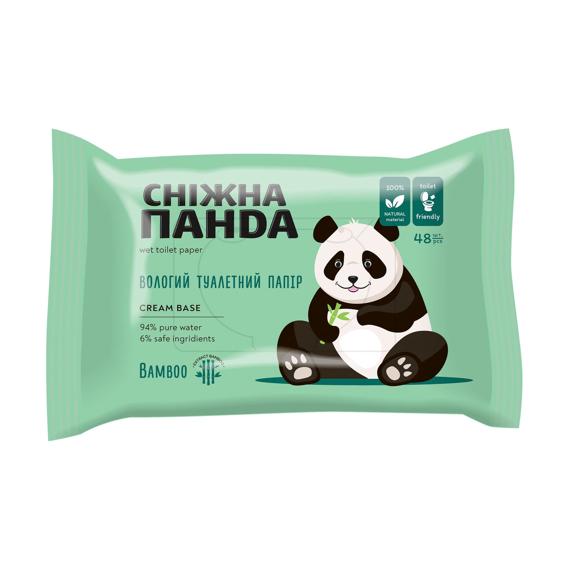 

Вологий туалетний папір Сніжна Панда Bamboo, 48 шт