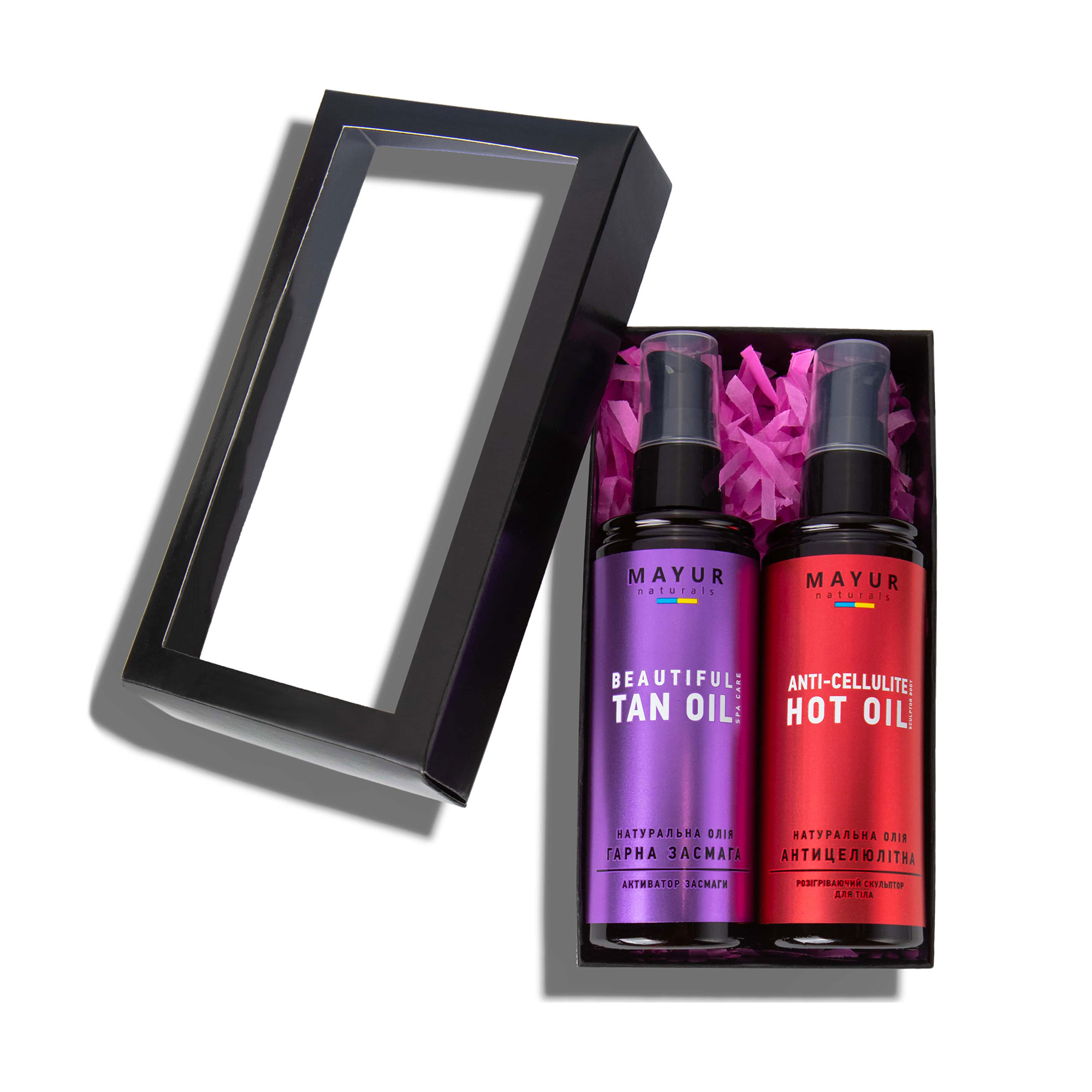 

Подарунковий набір для тіла Mayur Красива шкіра (олія Гарна засмага, 120 мл + антицелюлітна масажна олія, 120 мл)