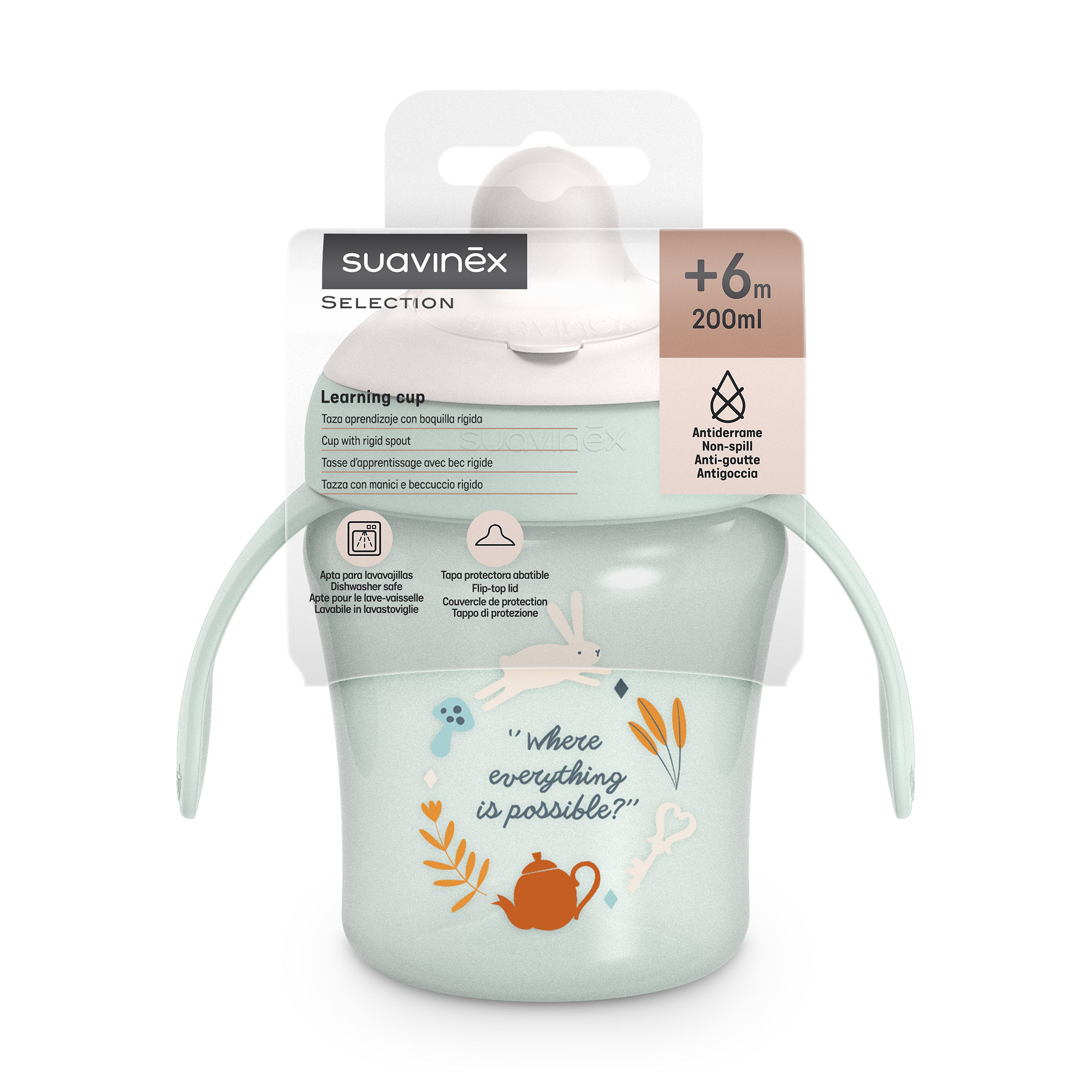 

Кружка тренувальна Suavinex Wonderland з носиком, світло-зелена, від 6 місяців, 200 мл (402789)