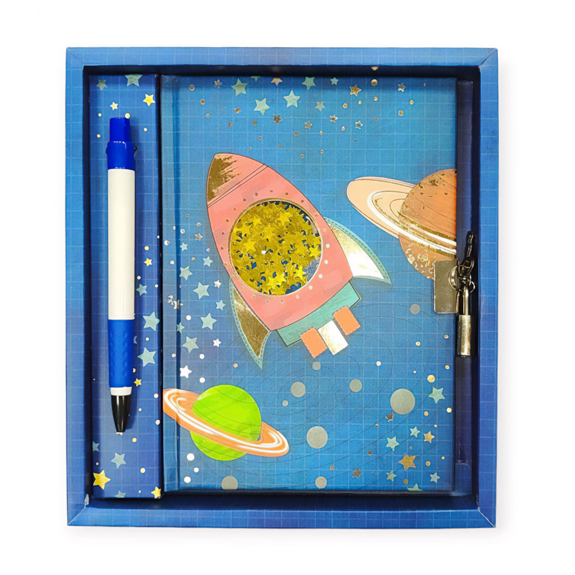 

Блокнот на замочку Malevaro Космос, з ручкою, лінійка, 19*20*2.5 см, 56 аркушів (W361951-A)