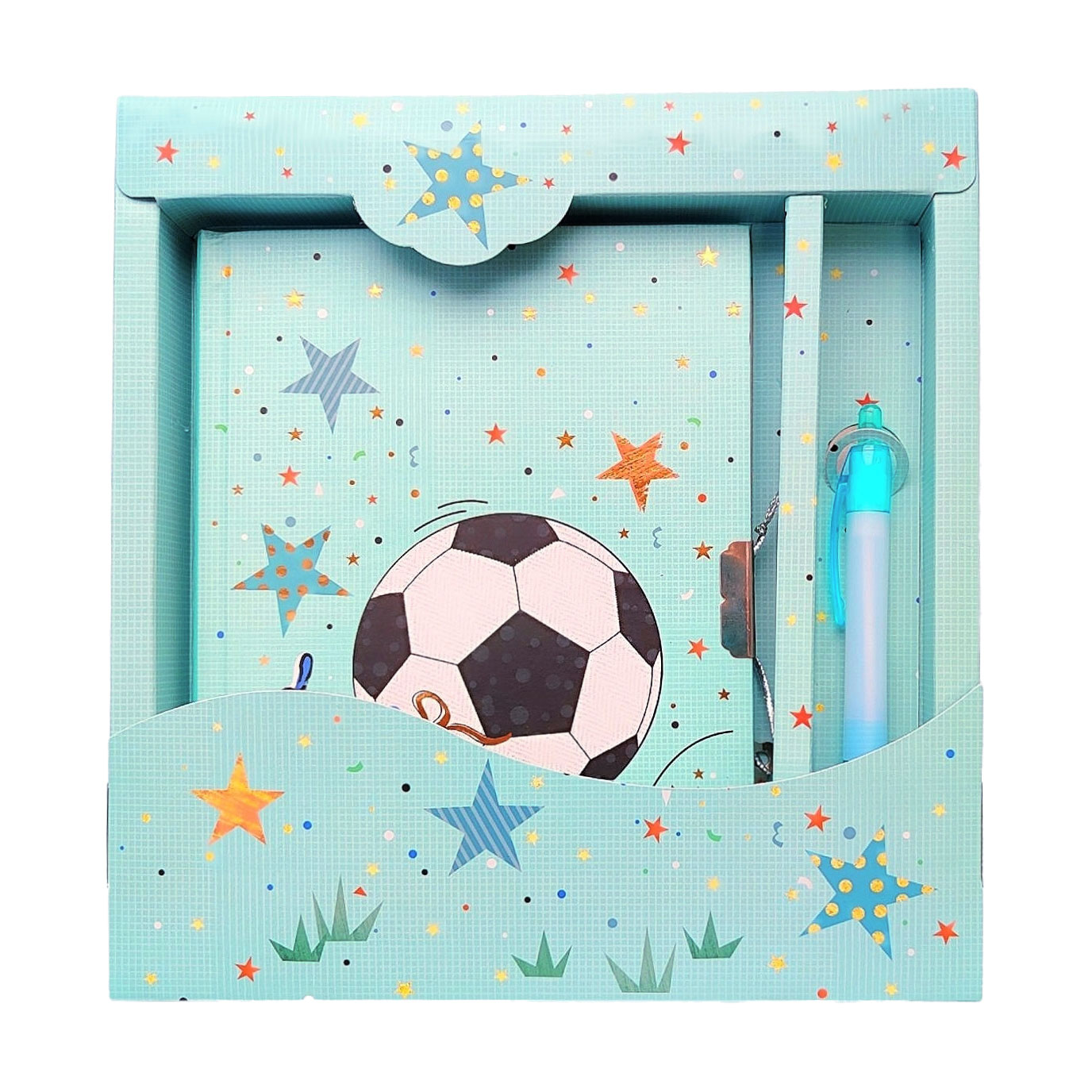 

Блокнот на замочку Malevaro Футбол, з ручкою, лінійка, 19.5*21*2 см, 56 аркушів (361948-BP)