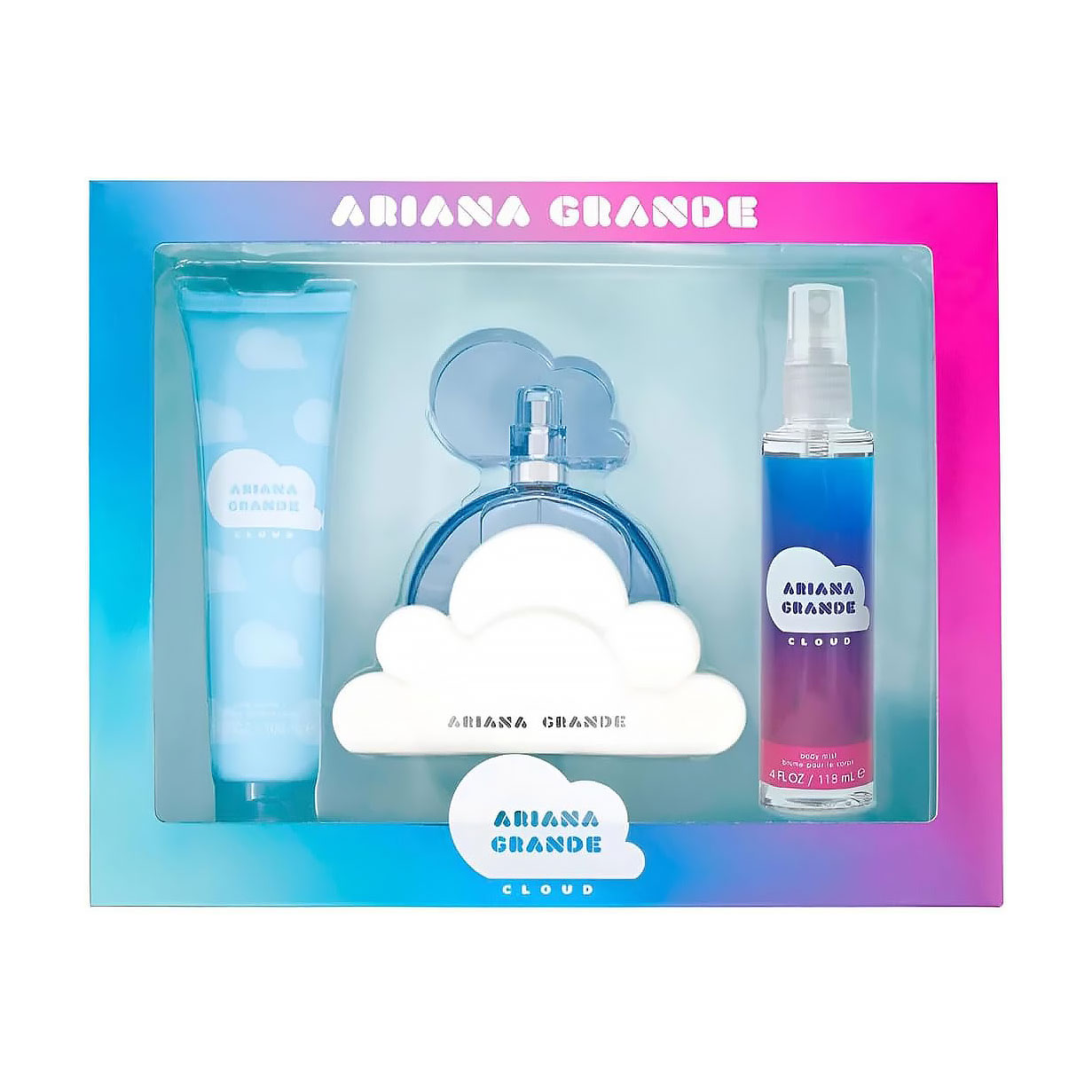 

Парфумований набір жіночий Ariana Grande Cloud (парфумована вода, 100 мл + спрей для тіла, 118 мл + суфле для тіла, 100 мл)