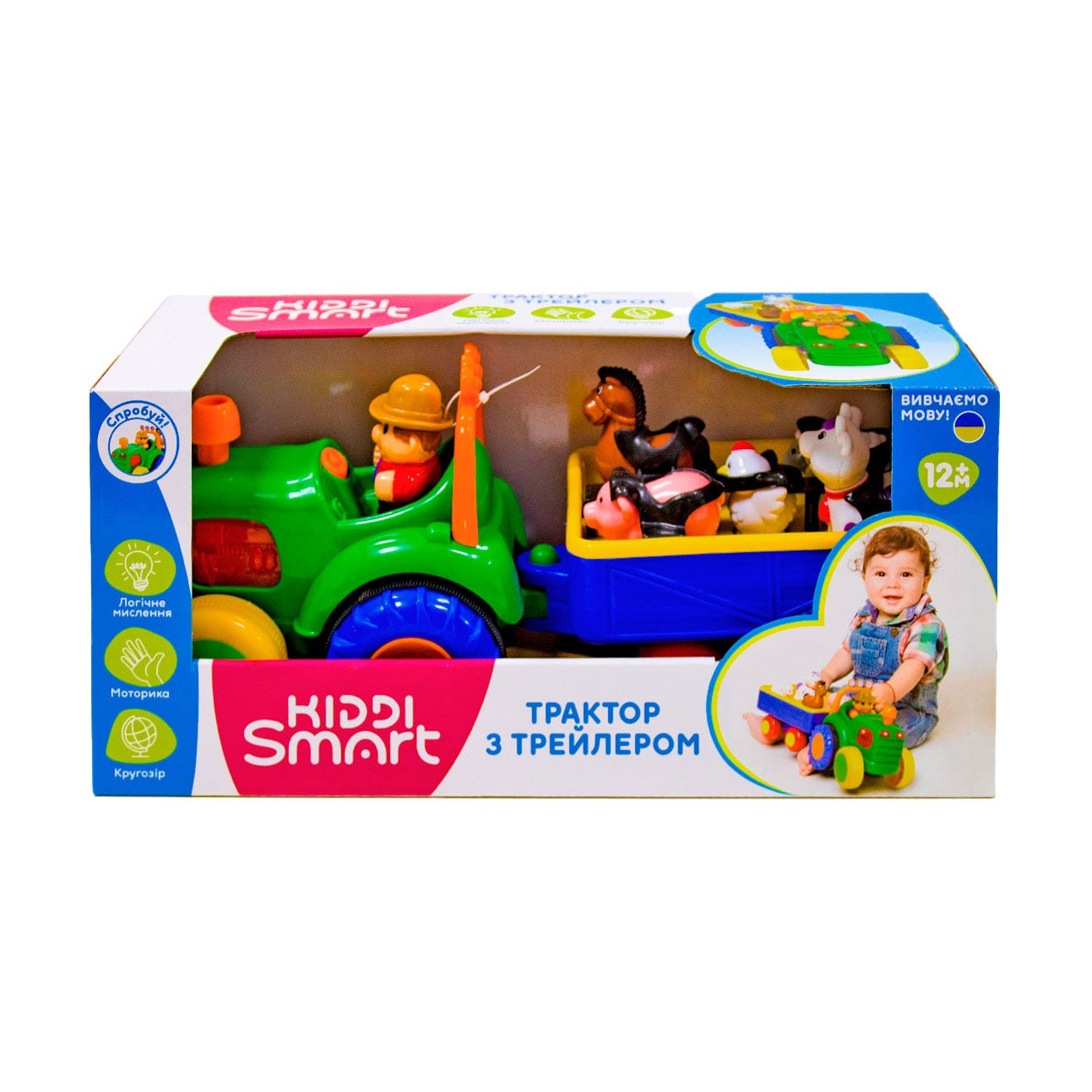 

Ігровий набір Kiddi Smart Трактор з трейлером, українською, 16*40*18 см, від 1 року, 7 елементів (063180)