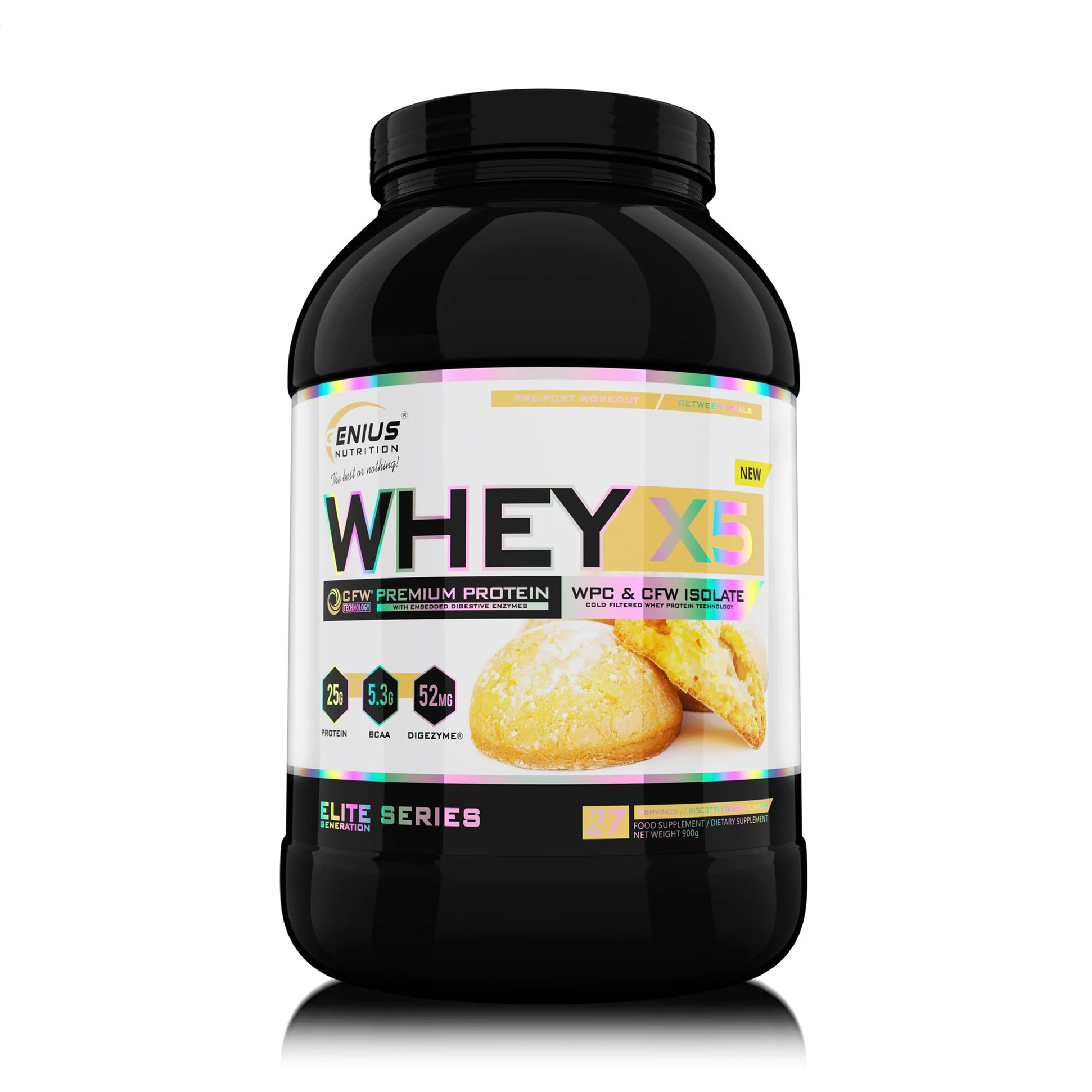 

Протеїн Genius Nutrition Whey-X5 Бісквітне печиво, в порошку, 900 г