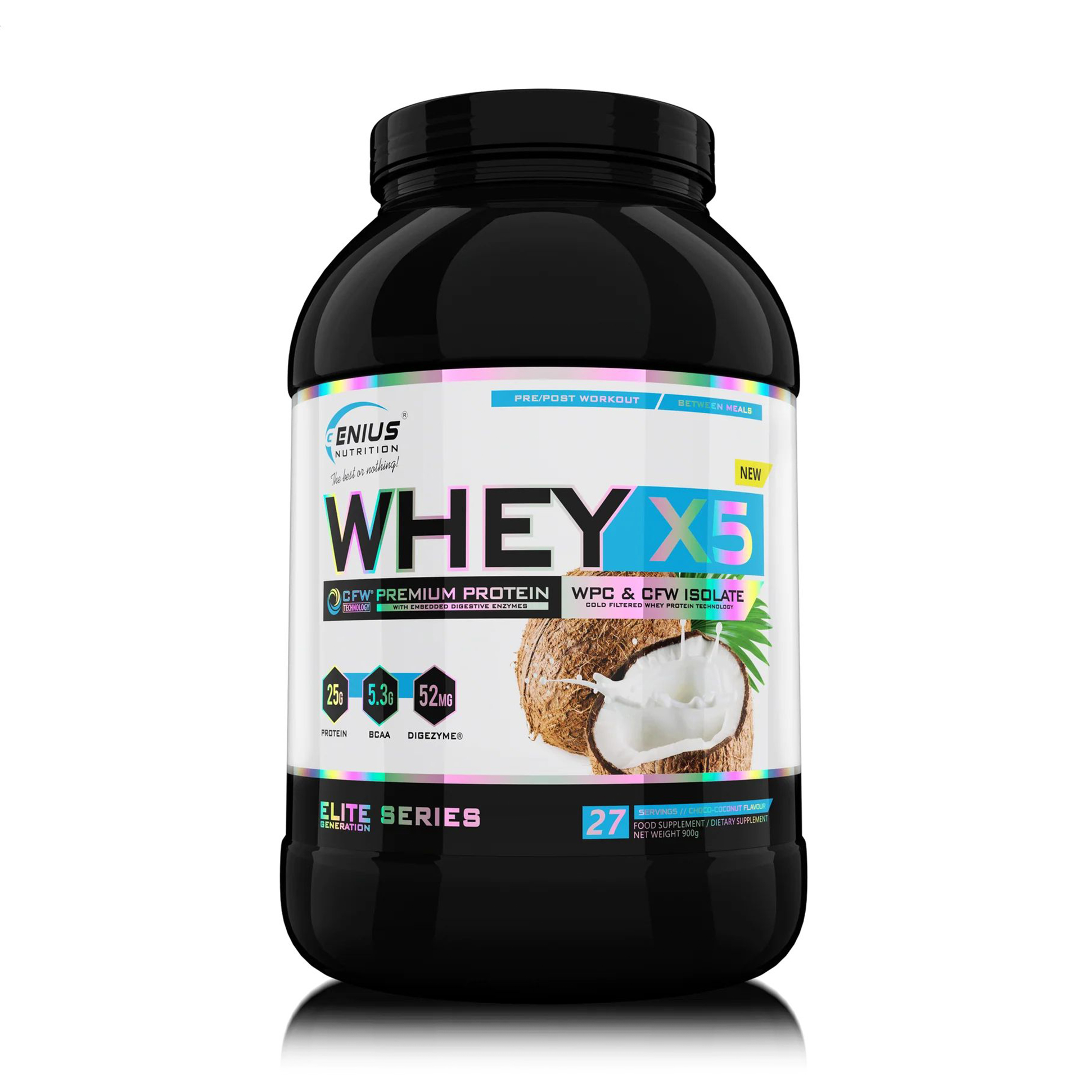 

Протеїн Genius Nutrition Whey-X5 Шоколад та кокос, в порошку, 900 г