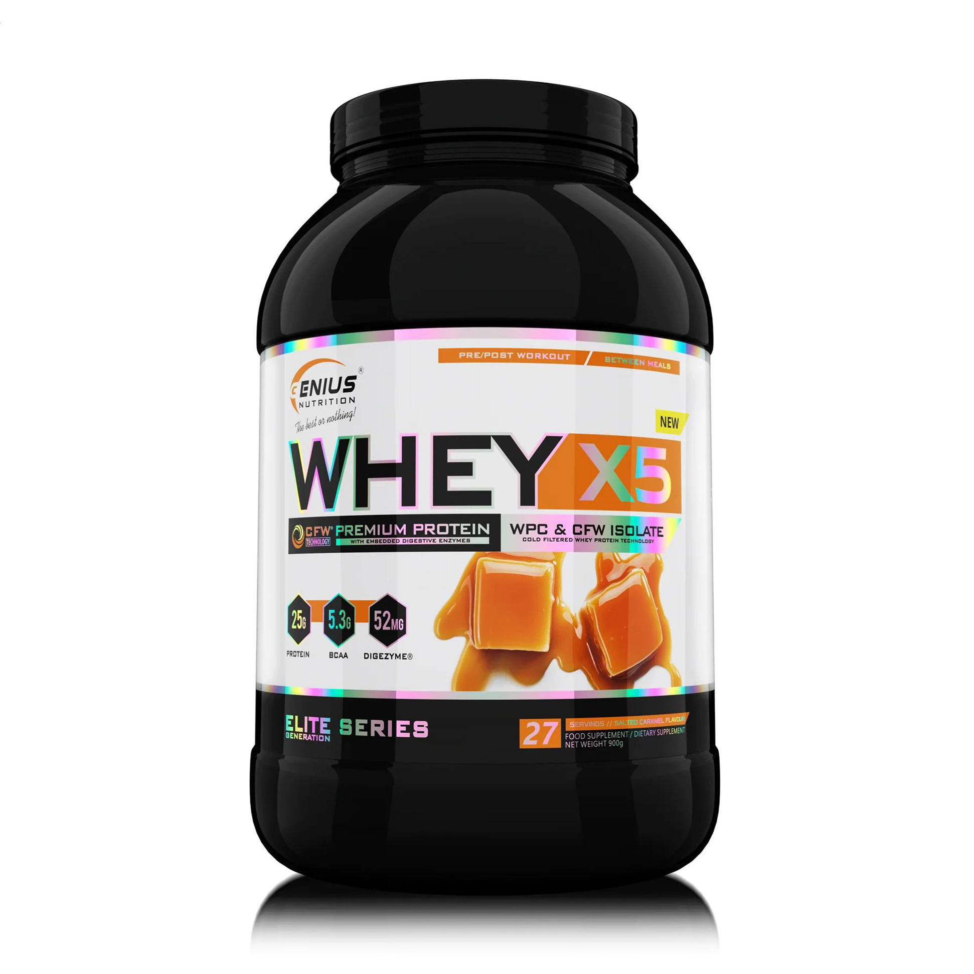 

Протеїн Genius Nutrition Whey-X5 Солона карамель, в порошку, 900 г