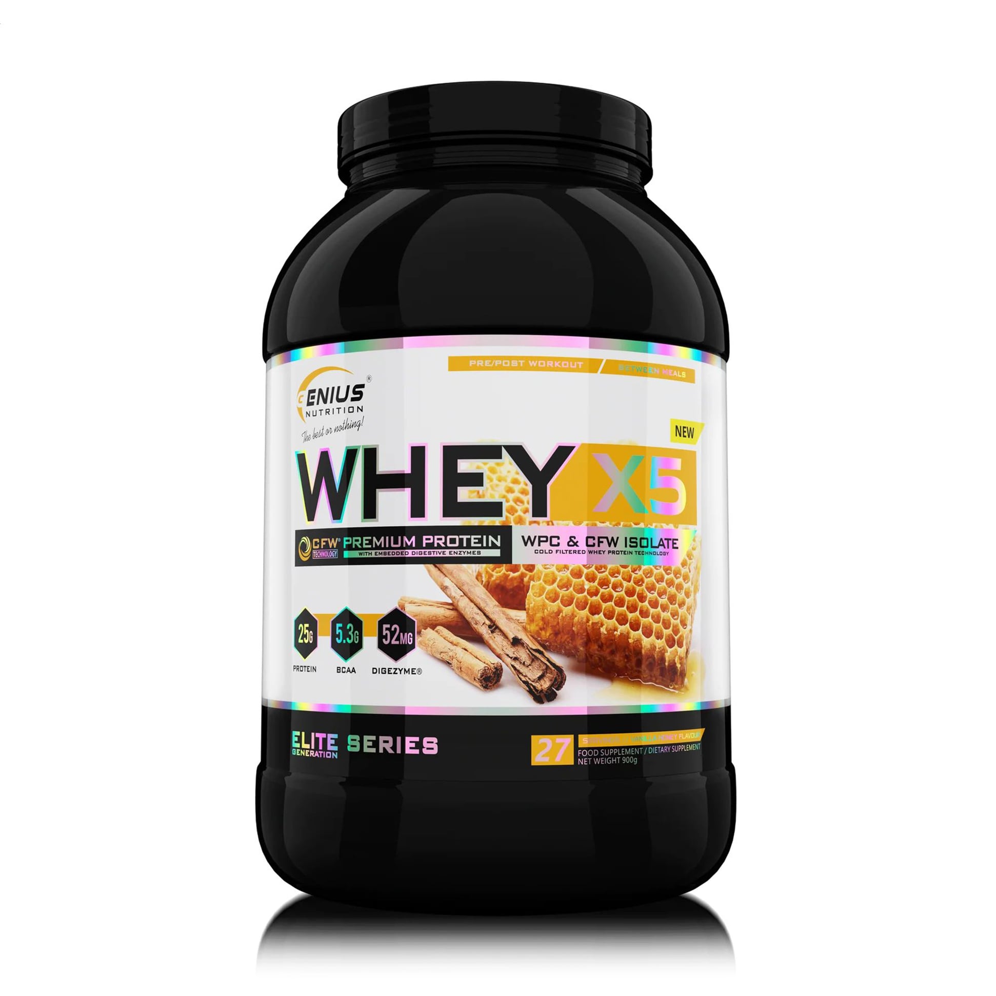 

Протеїн Genius Nutrition Whey-X5 Ваніль та мед, в порошку, 900 г