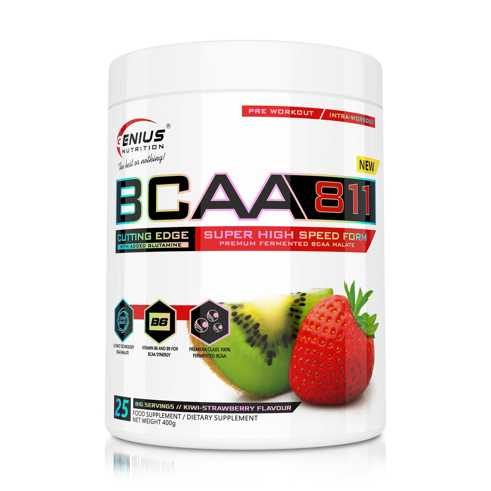

Амiнoкиcлоти Genius Nutrition BCAA 8:1:1 Ківі-полуниця, в порошку, 400 г